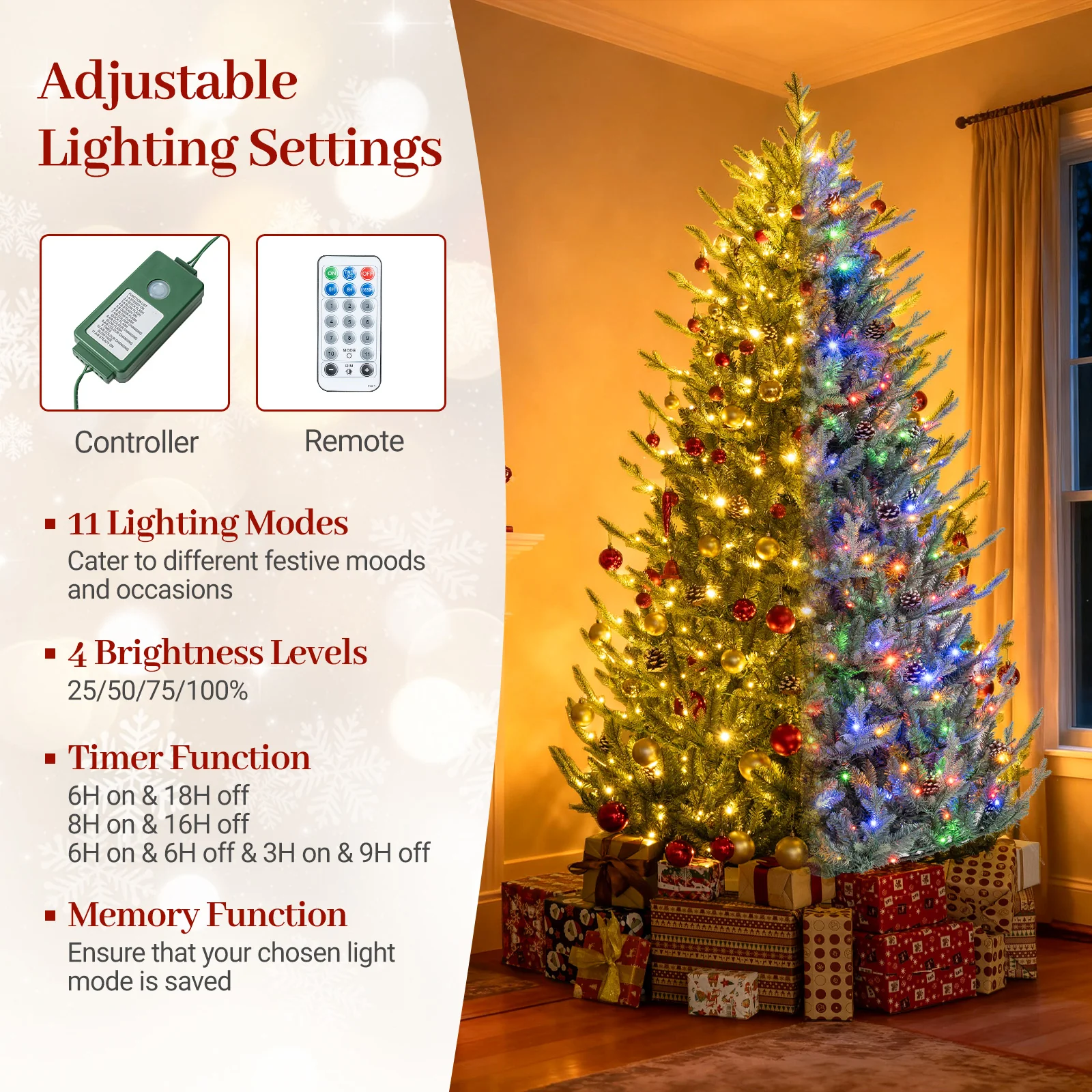 Pre-Lit Artificial Christmas Tree with Multicolored LED Lights-M - Image 10