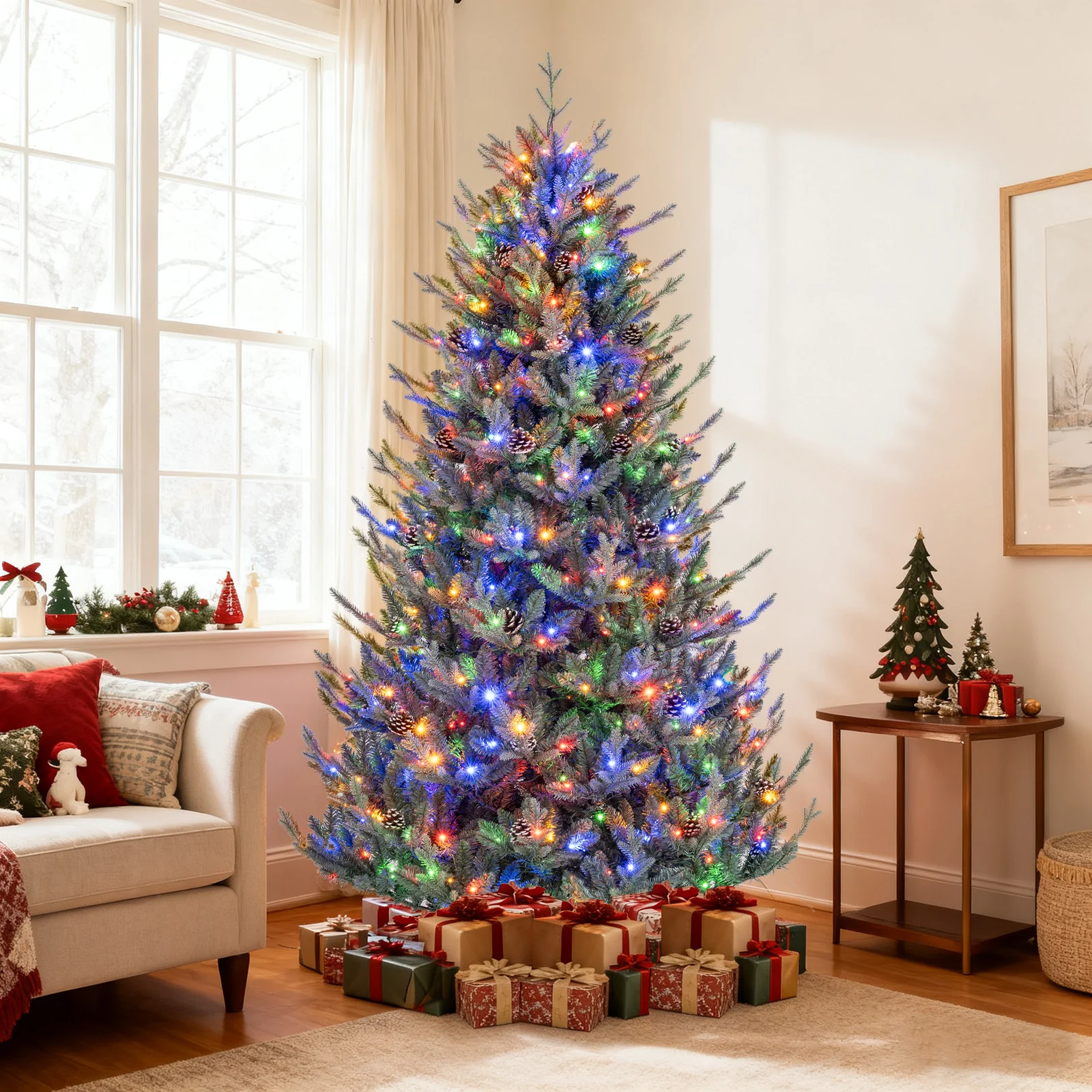 Pre-Lit Artificial Christmas Tree with Multicolored LED Lights-M - Image 2