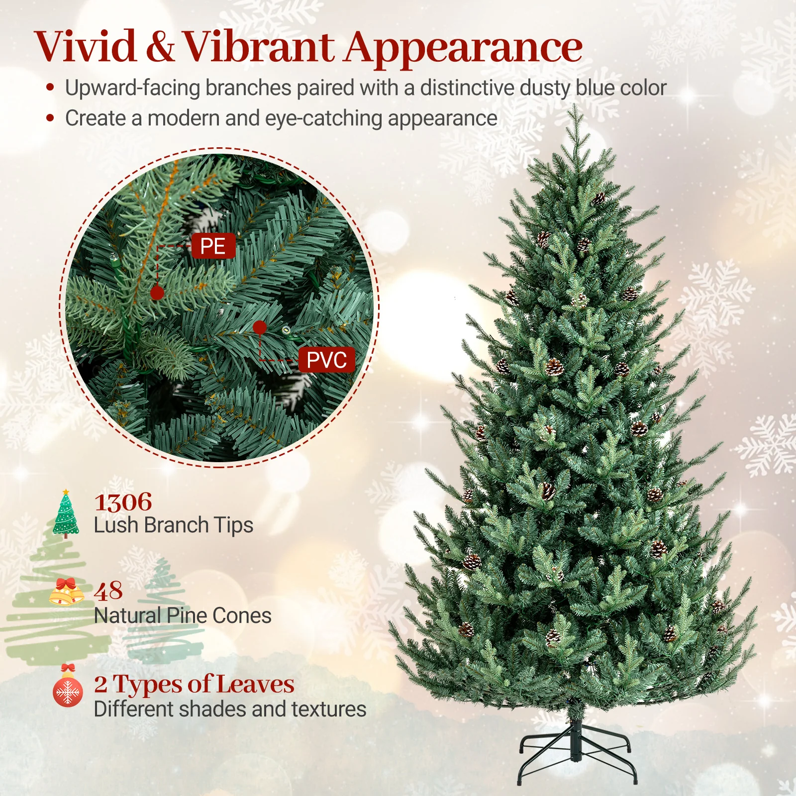 Pre-Lit Artificial Christmas Tree with Multicolored LED Lights-M - Image 8