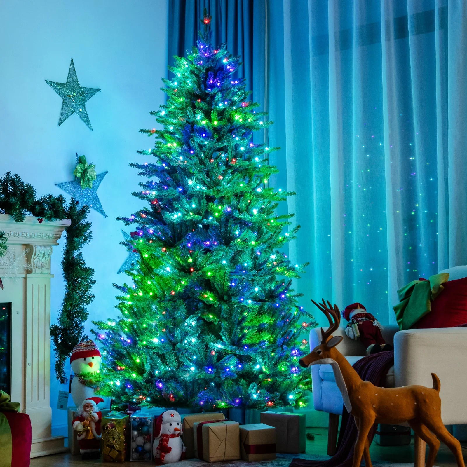 Pre-Lit Artificial Hinged Christmas Tree, 8', App Controlled LED Lights, Green - Image 3