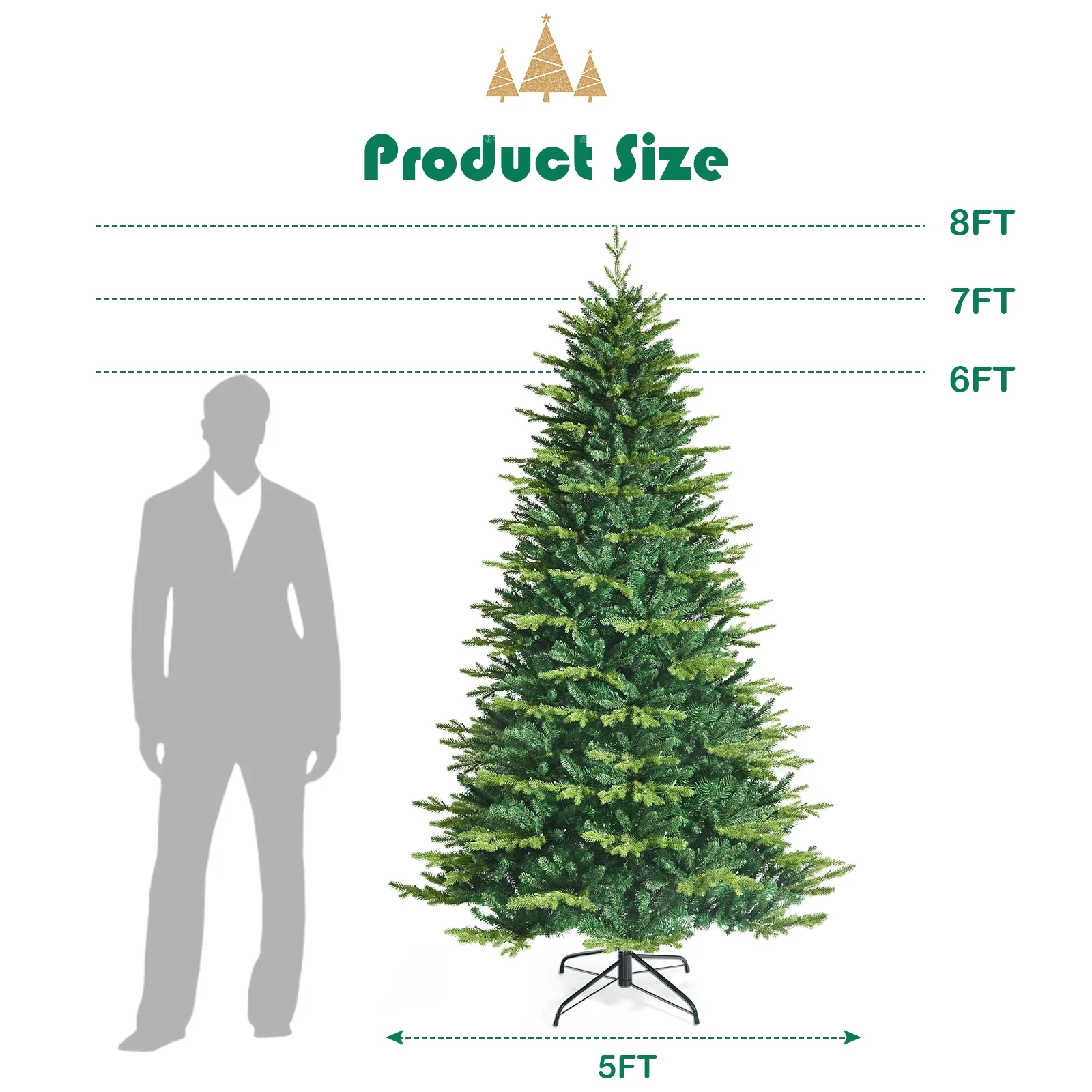 Pre-Lit Artificial Hinged Christmas Tree, 8', App Controlled LED Lights, Green - Image 6