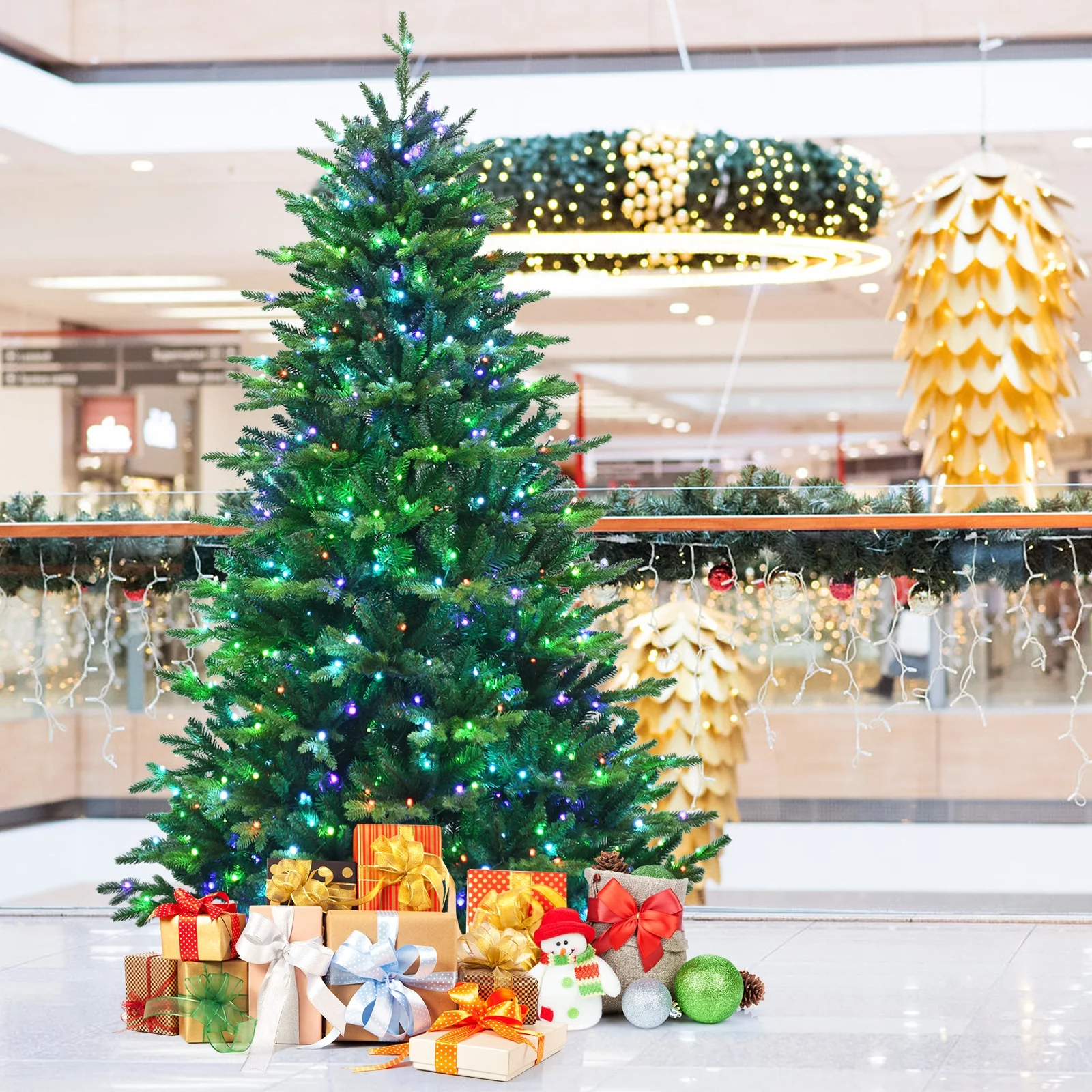 Pre-Lit Artificial Hinged Christmas Tree, 8', App Controlled LED Lights, Green - Image 7