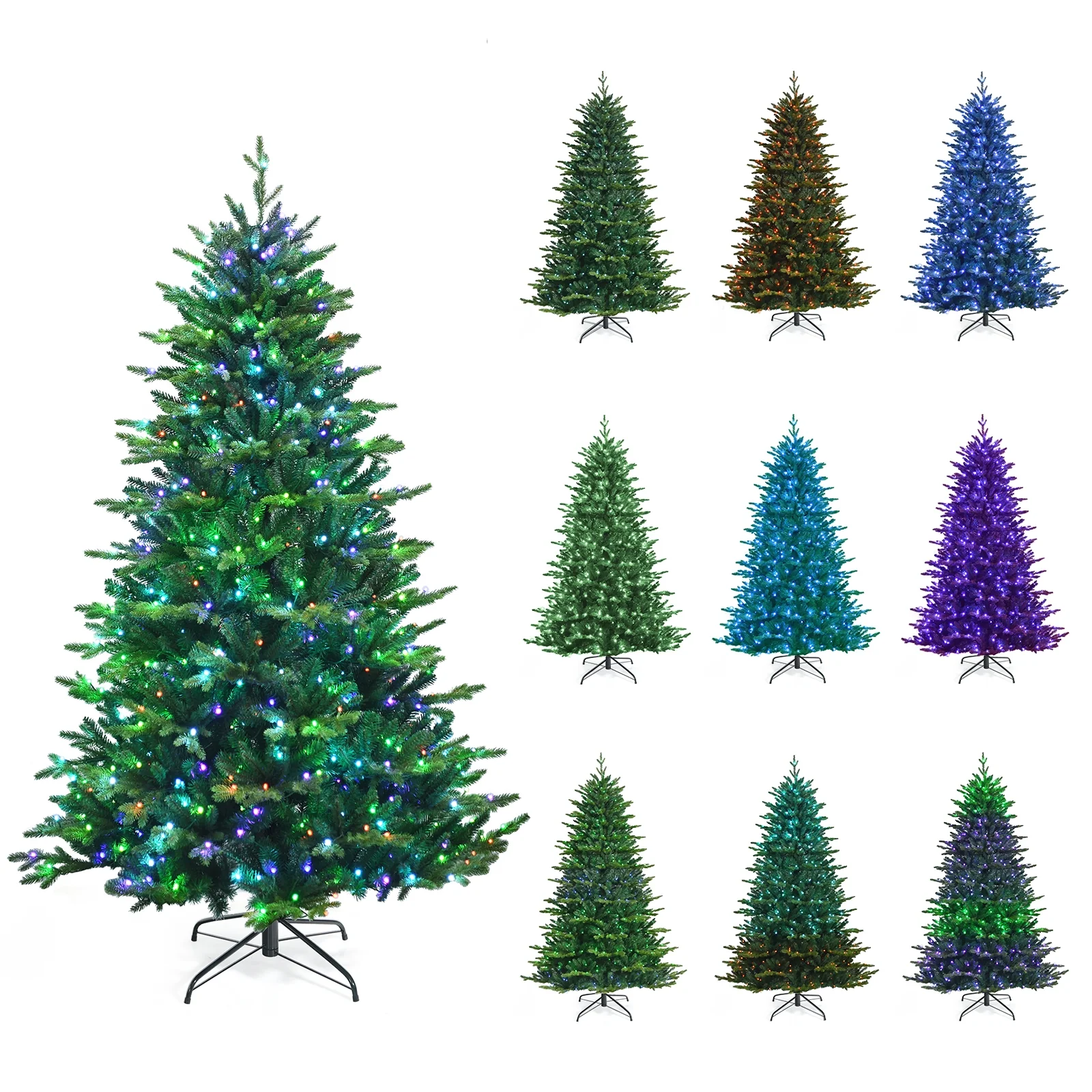 Pre-Lit Artificial Hinged Christmas Tree, App Controlled LED Lights, 7', Green - Image 10