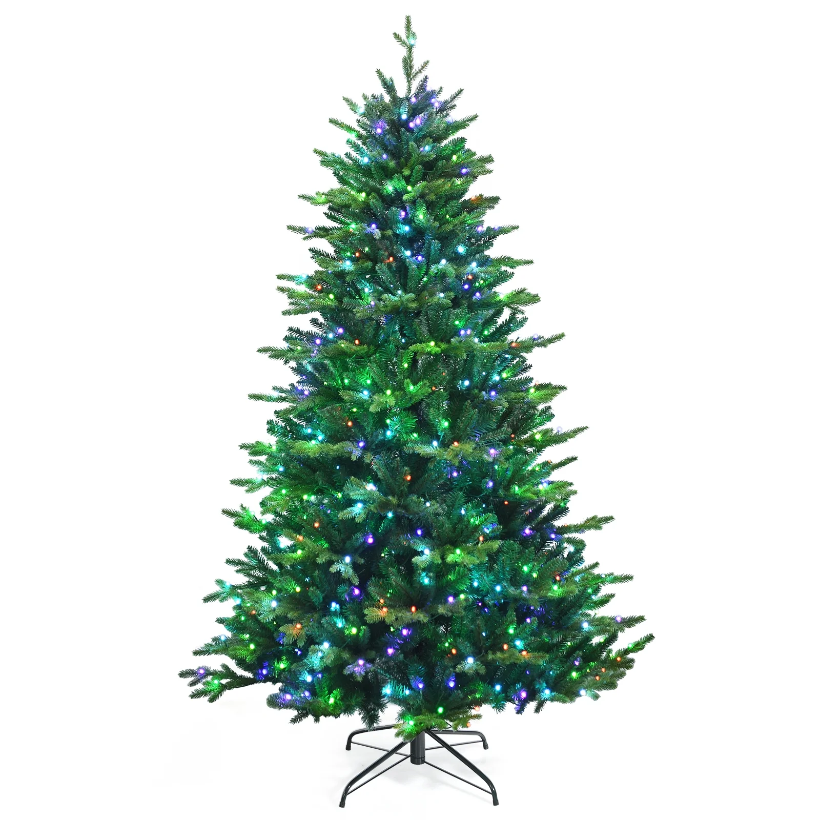 Pre-Lit Artificial Hinged Christmas Tree, App Controlled LED Lights, 7', Green - Image 5