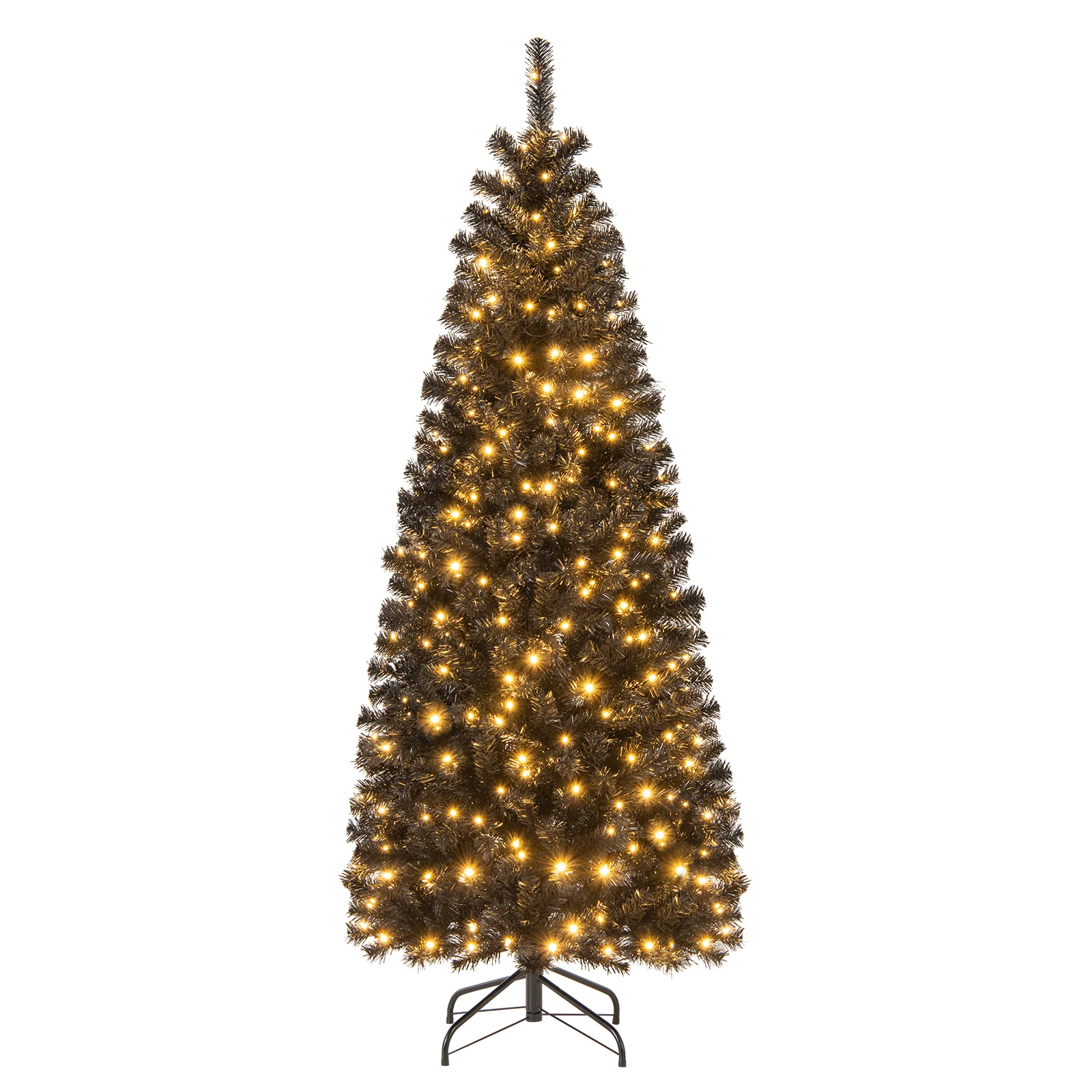Pre-Lit Christmas Halloween Tree, PVC Branch Tips, Warm White Lights, 6', Black - Image 5