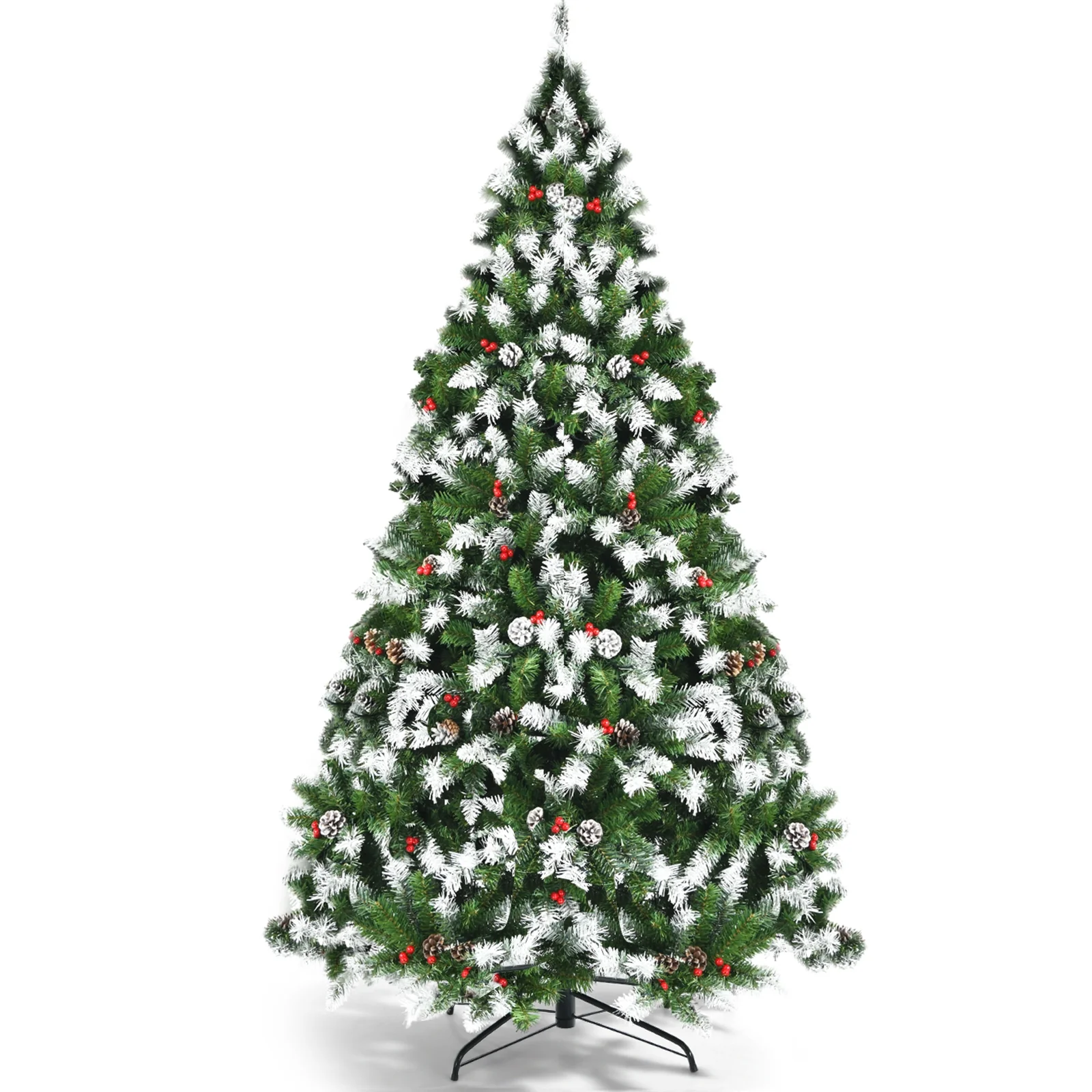 Pre-Lit Snow Flocked Christmas Tree, Red Berries, LED Lights, 6 Feet, Green
