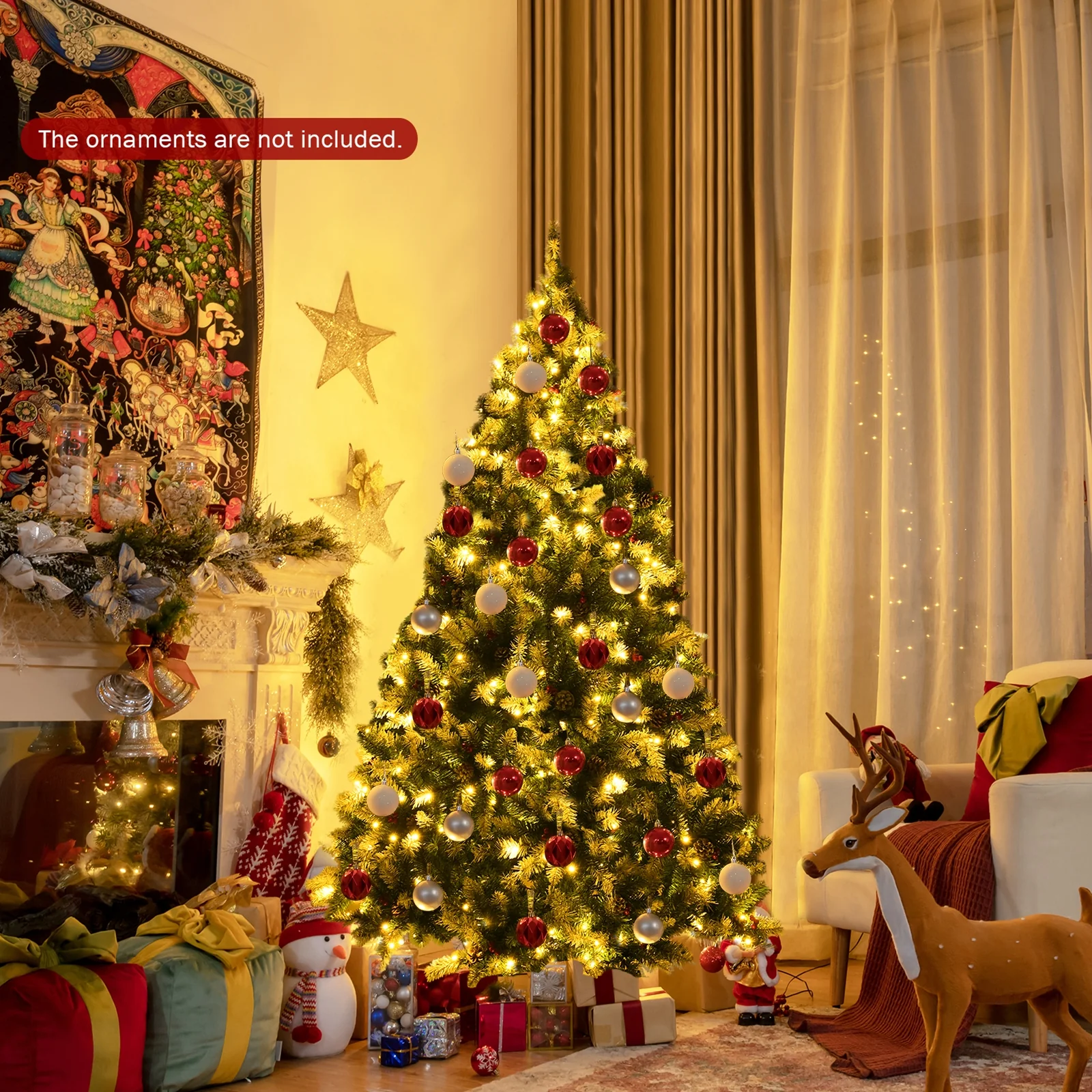 Pre-Lit Snow Flocked Christmas Tree, Red Berries, LED Lights, 6 Feet, Green - Image 2