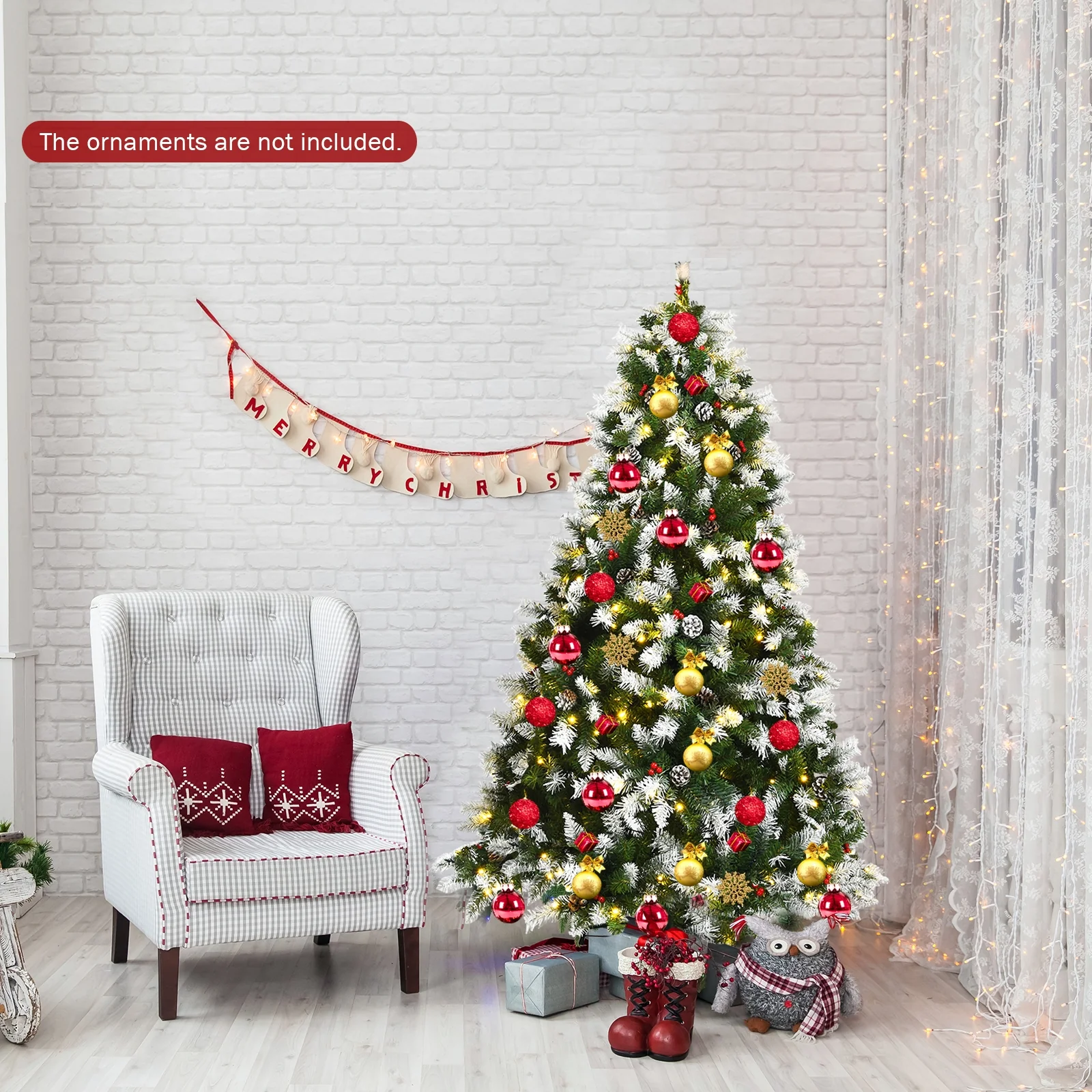 Pre-Lit Snow Flocked Christmas Tree, Red Berries, LED Lights, 6 Feet, Green - Image 7