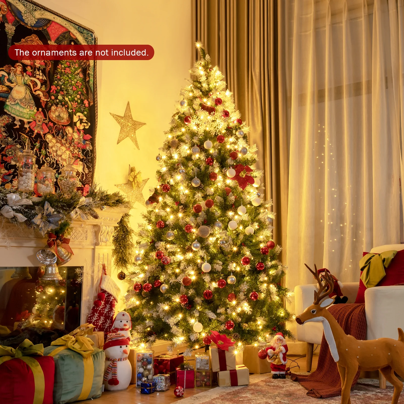Pre-Lit Snow Flocked Christmas Tree, Red Berries LED Lights, 7.5 Feet, Green - Image 2
