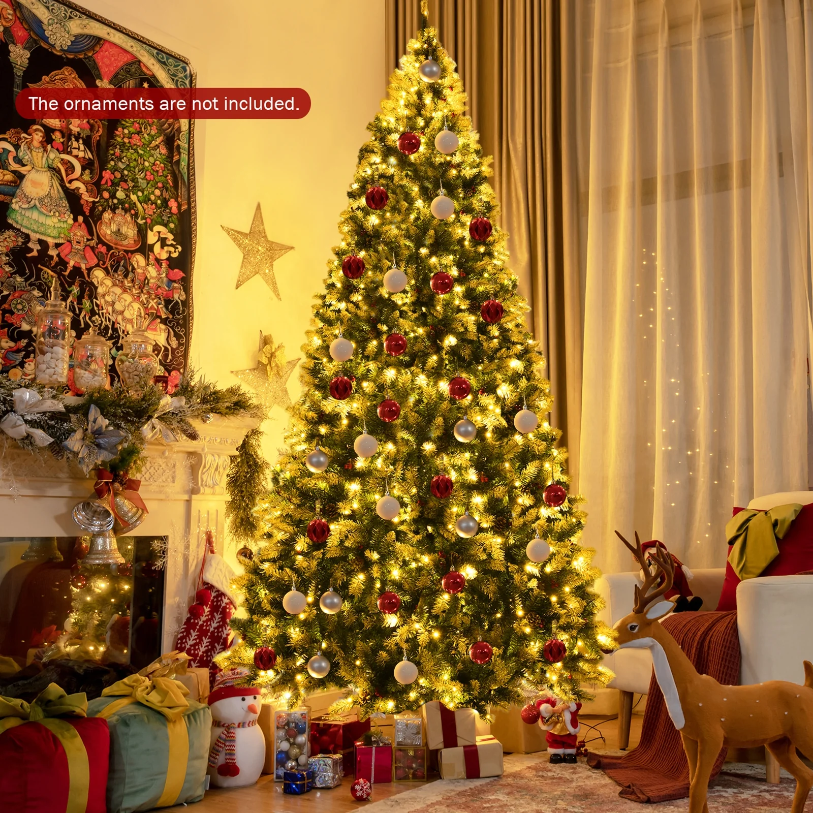 Pre-Lit Snow Flocked Christmas Tree, Red Berries, LED Lights, 9 Feet, Green - Image 2