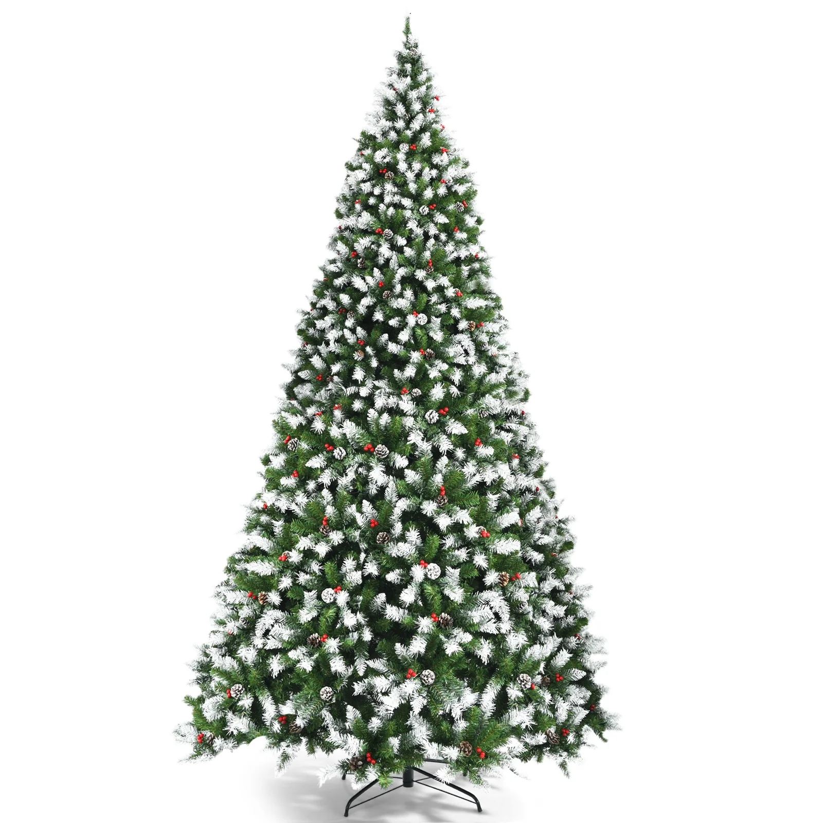 Pre-Lit Snow Flocked Christmas Tree, Red Berries, LED Lights, 9 Feet, Green - Image 4