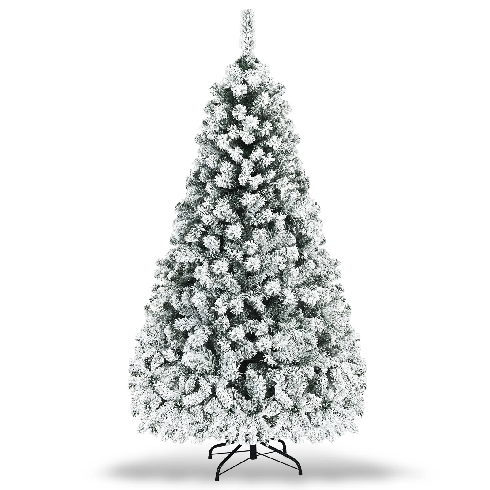 Pre-Lit Snow Flocked Hinged Artificial Christmas Tree, 6 ft, White