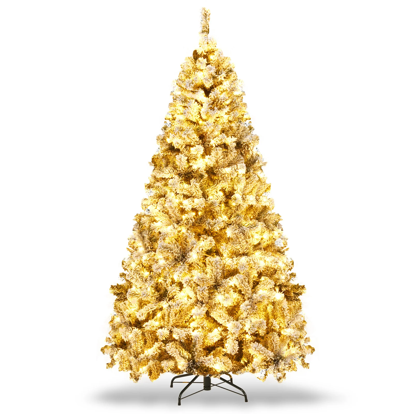 Pre-Lit Snow Flocked Hinged Artificial Christmas Tree, 6 ft, White - Image 5