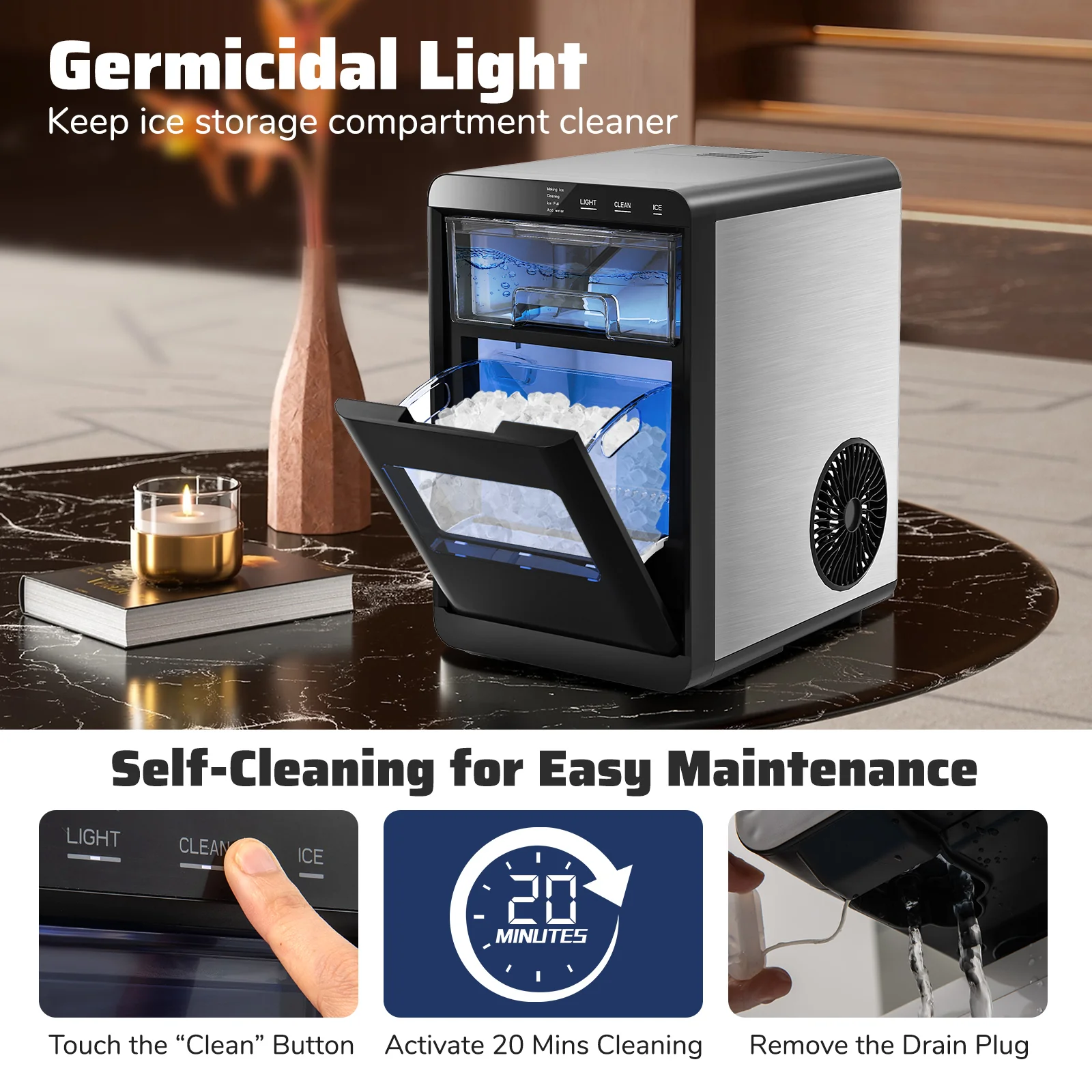 Premium Ice and Coffee Duo CNN-Acclaimed Nugget Ice Maker and 20-Bar Stainless Espresso Machine - Image 10