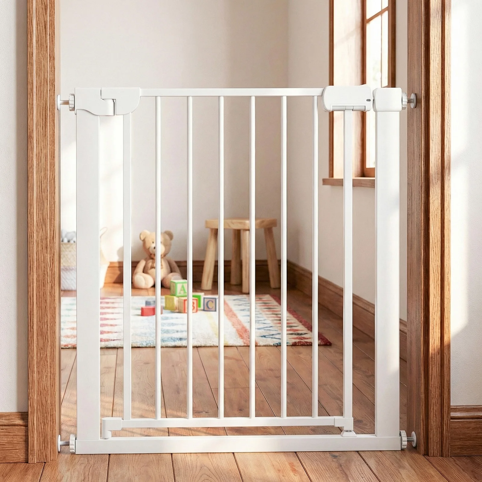 Pressure Mounted Auto-Close Baby Gate, White - Image 7