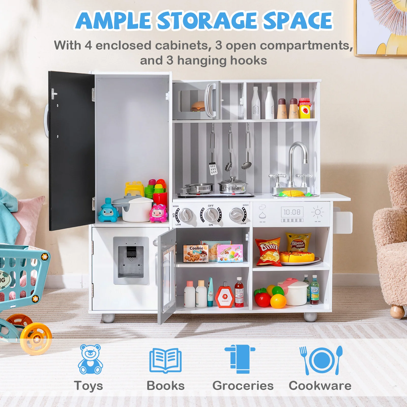 Pretend Play Kitchen For Kids, Silver - Image 10