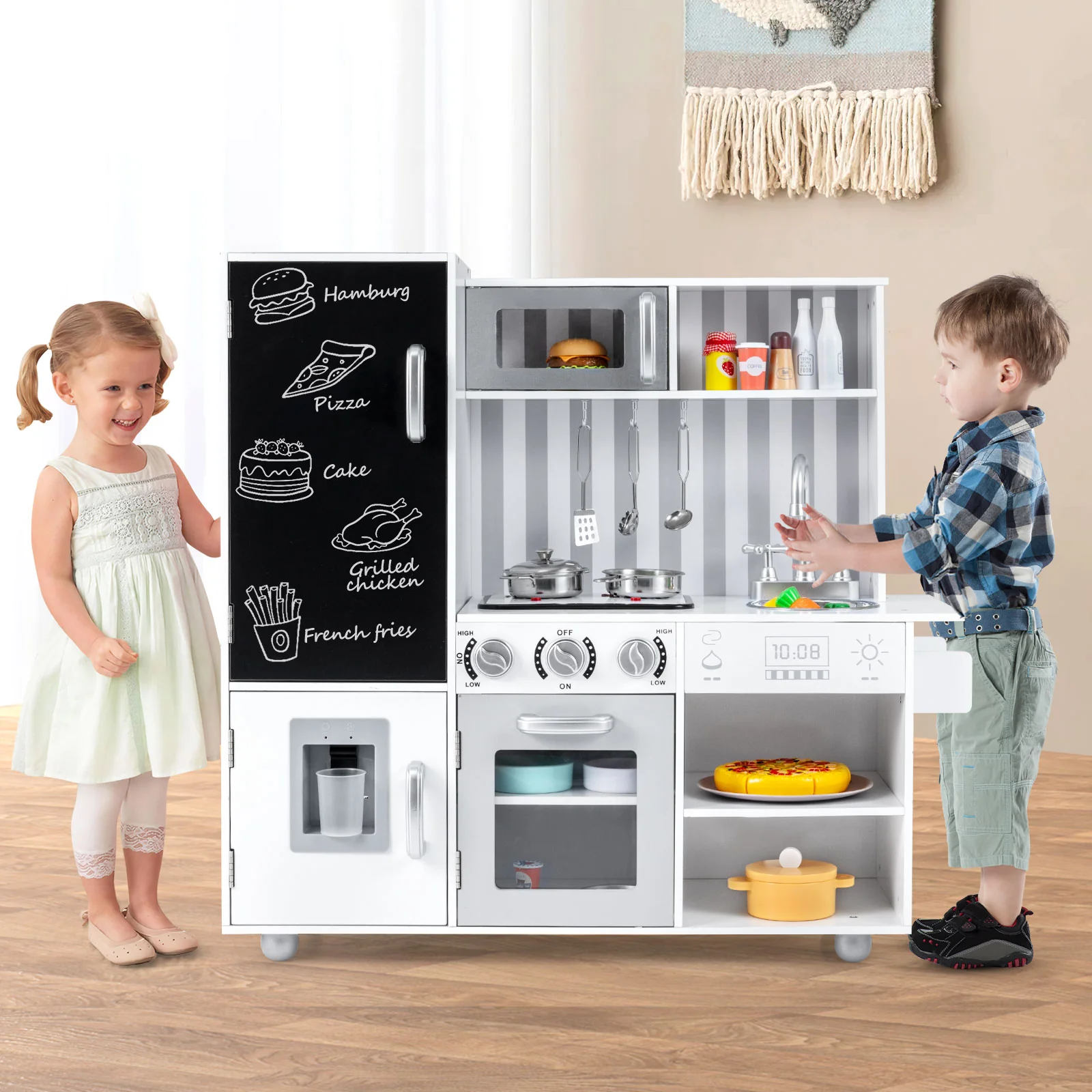 Pretend Play Kitchen For Kids, Silver - Image 2