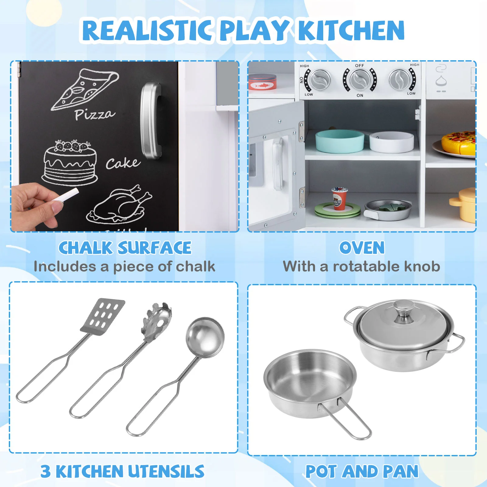 Pretend Play Kitchen For Kids, Silver - Image 7