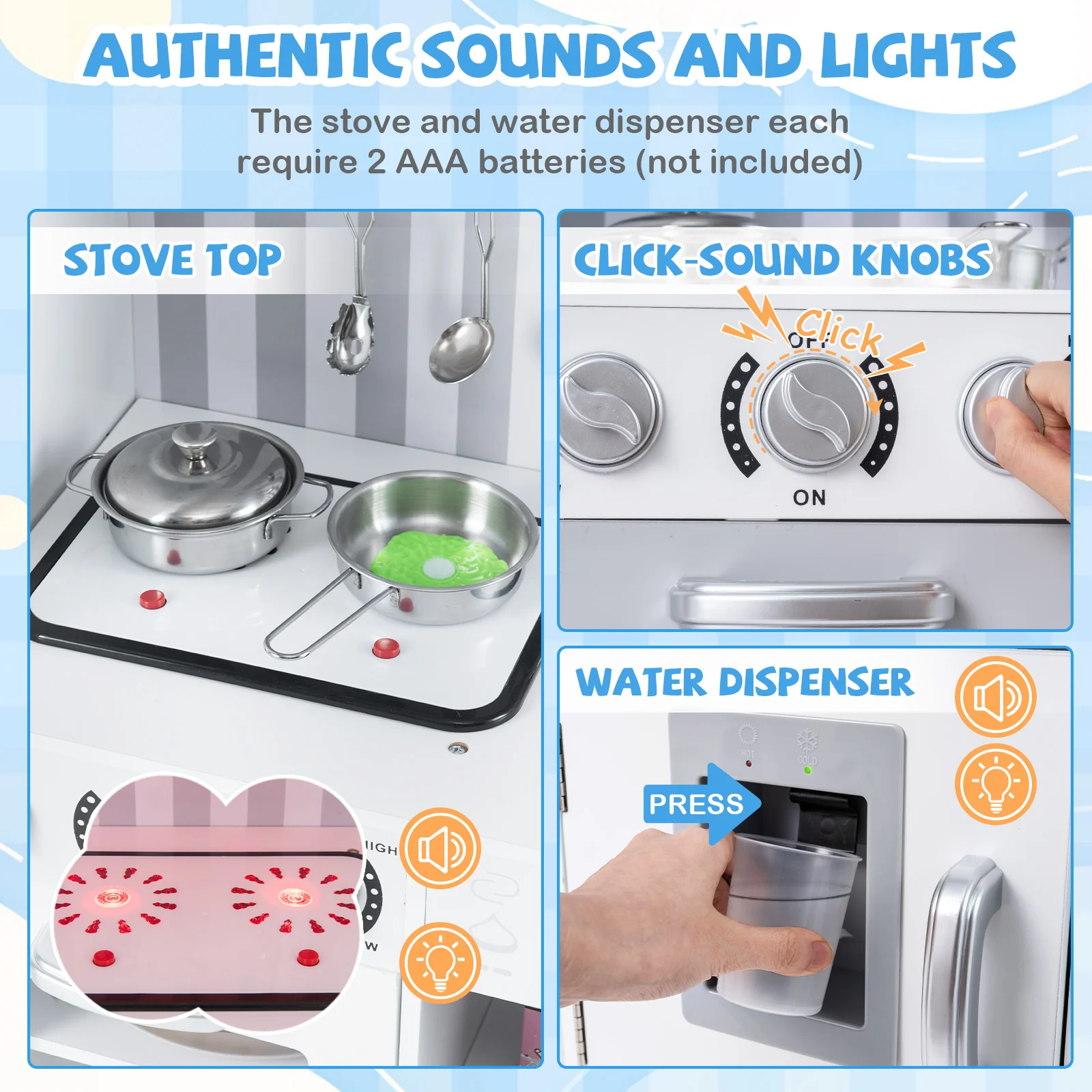 Pretend Play Kitchen For Kids, Silver - Image 8