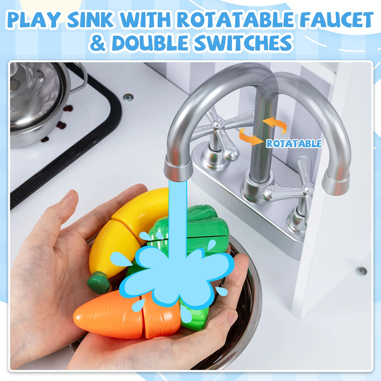 Pretend Play Kitchen For Kids, Silver - Image 9
