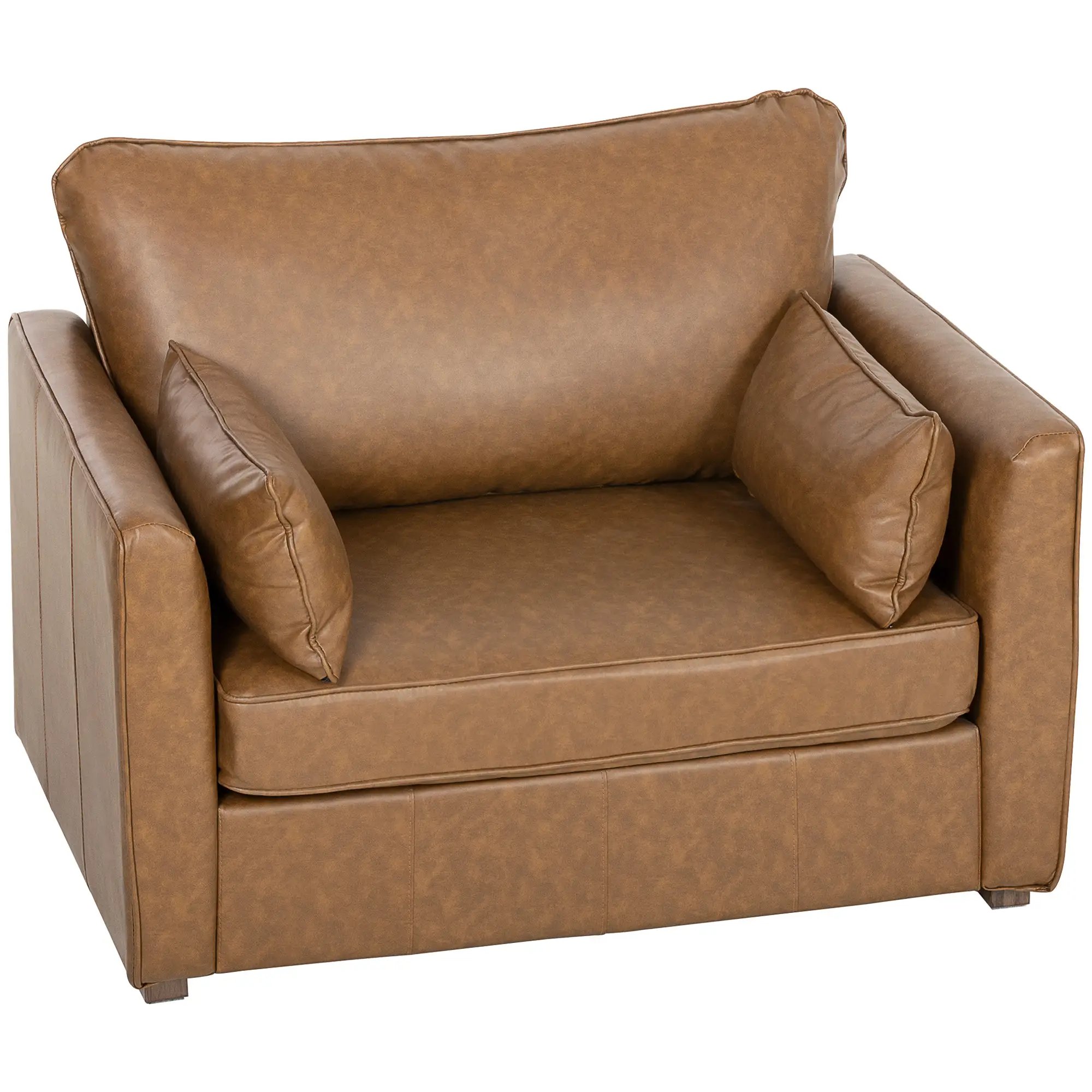 PU Leather Armchair, Wide Seat, Spring Cushion, Rubberwood Legs, Brown - Image 11