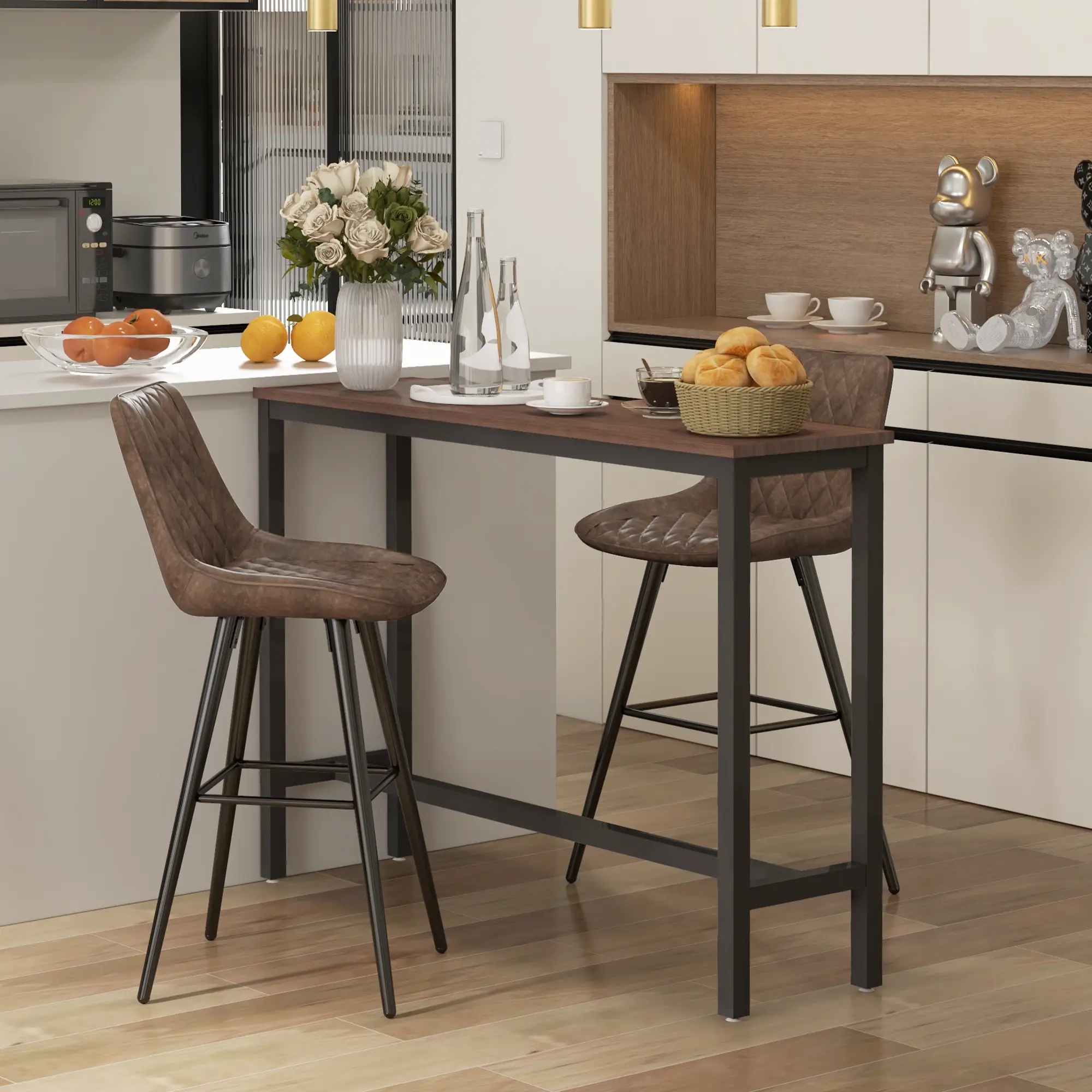 PU Leather Bar Stools Set of 2, 27.75" Counter Height, Blue - Image 2