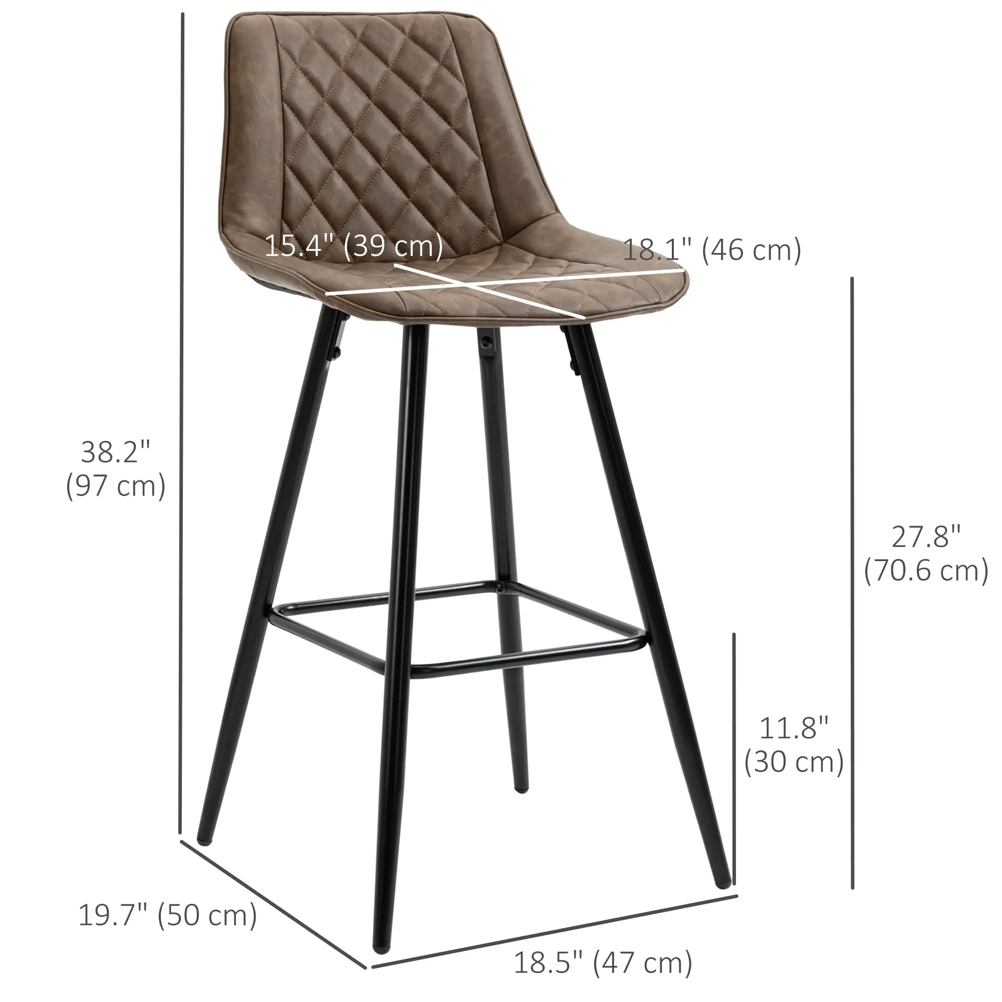 PU Leather Bar Stools Set of 2, 27.75" Counter Height, Blue - Image 3