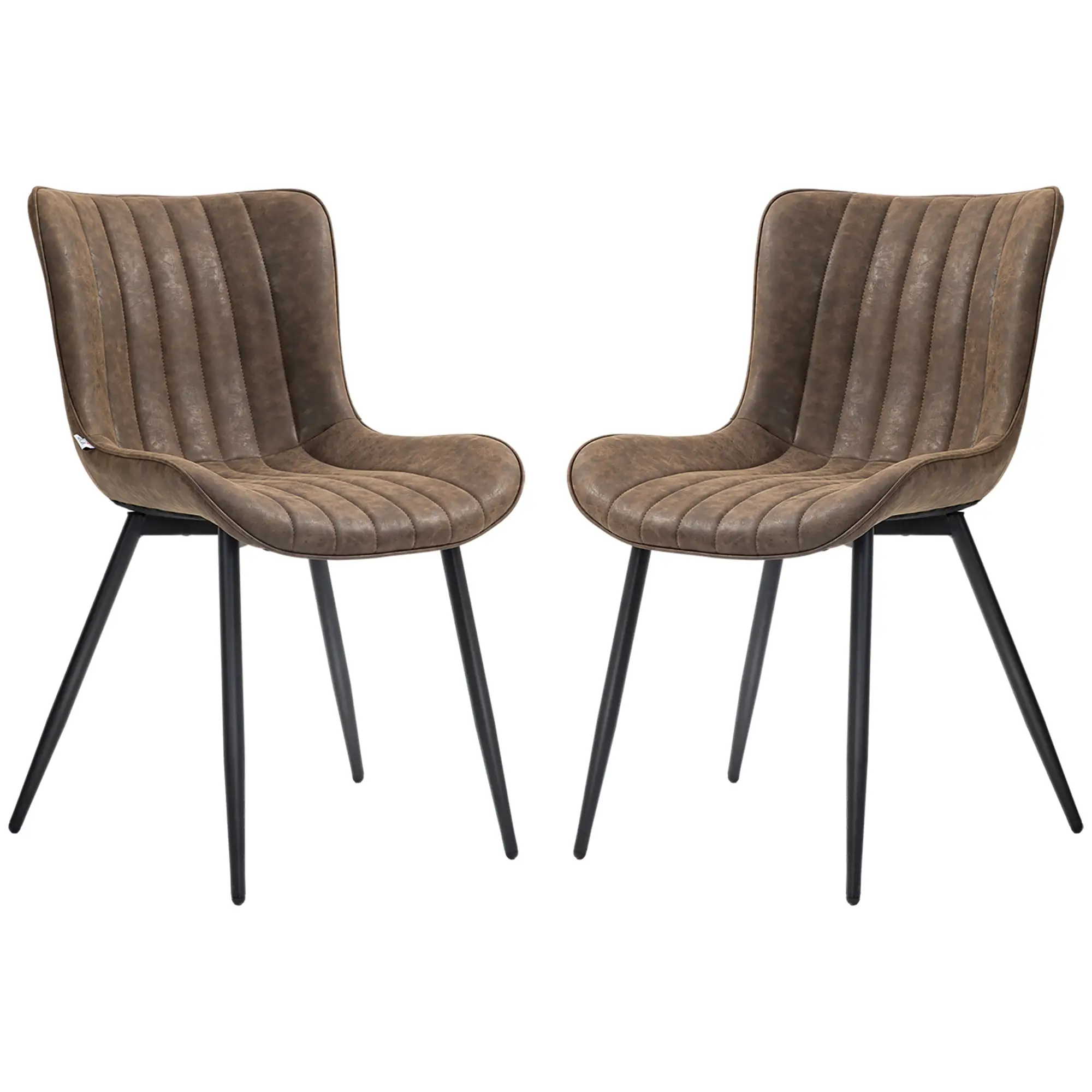 PU Leather Dining Chairs Set of 2, Steel Legs, Brown