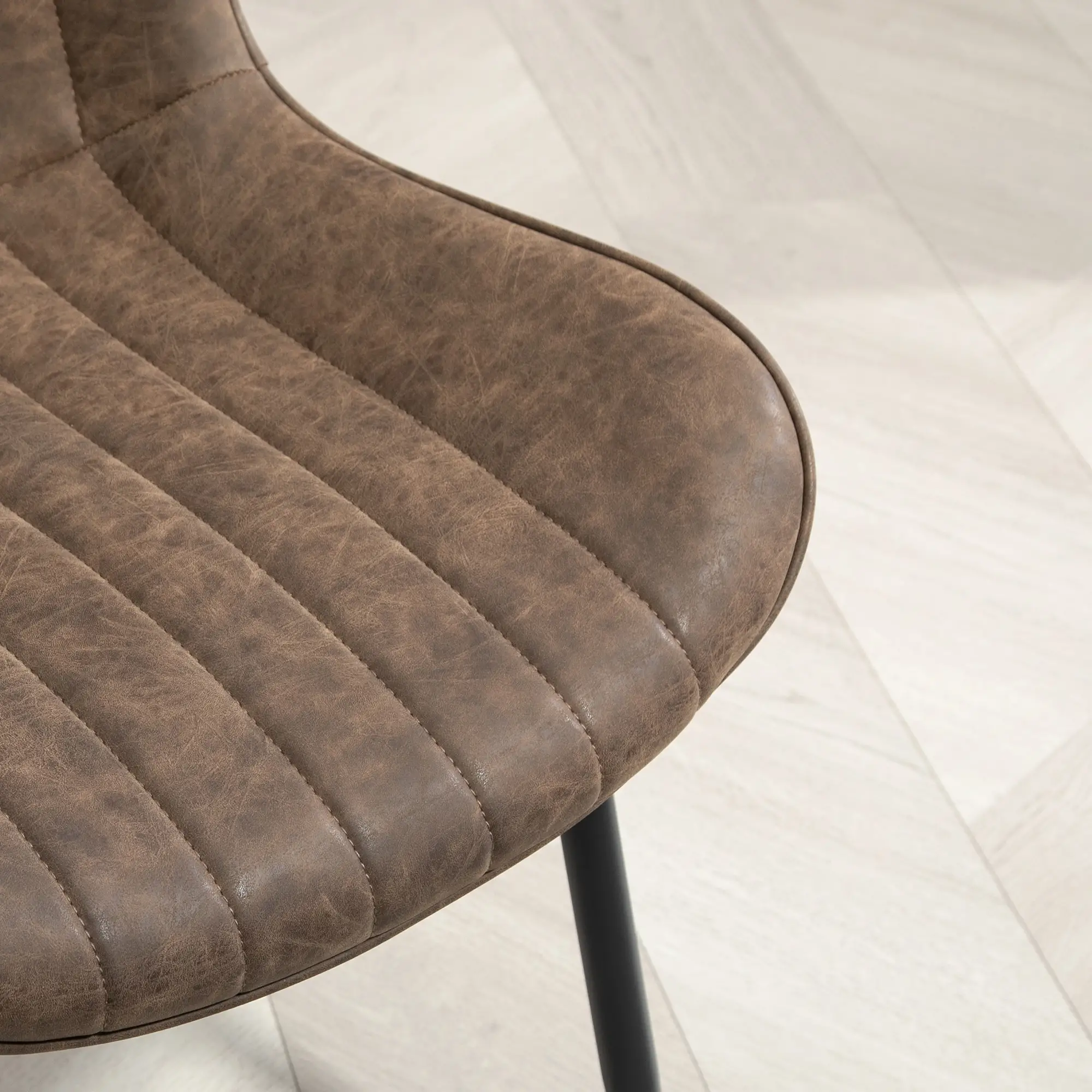 PU Leather Dining Chairs Set of 2, Steel Legs, Brown - Image 10