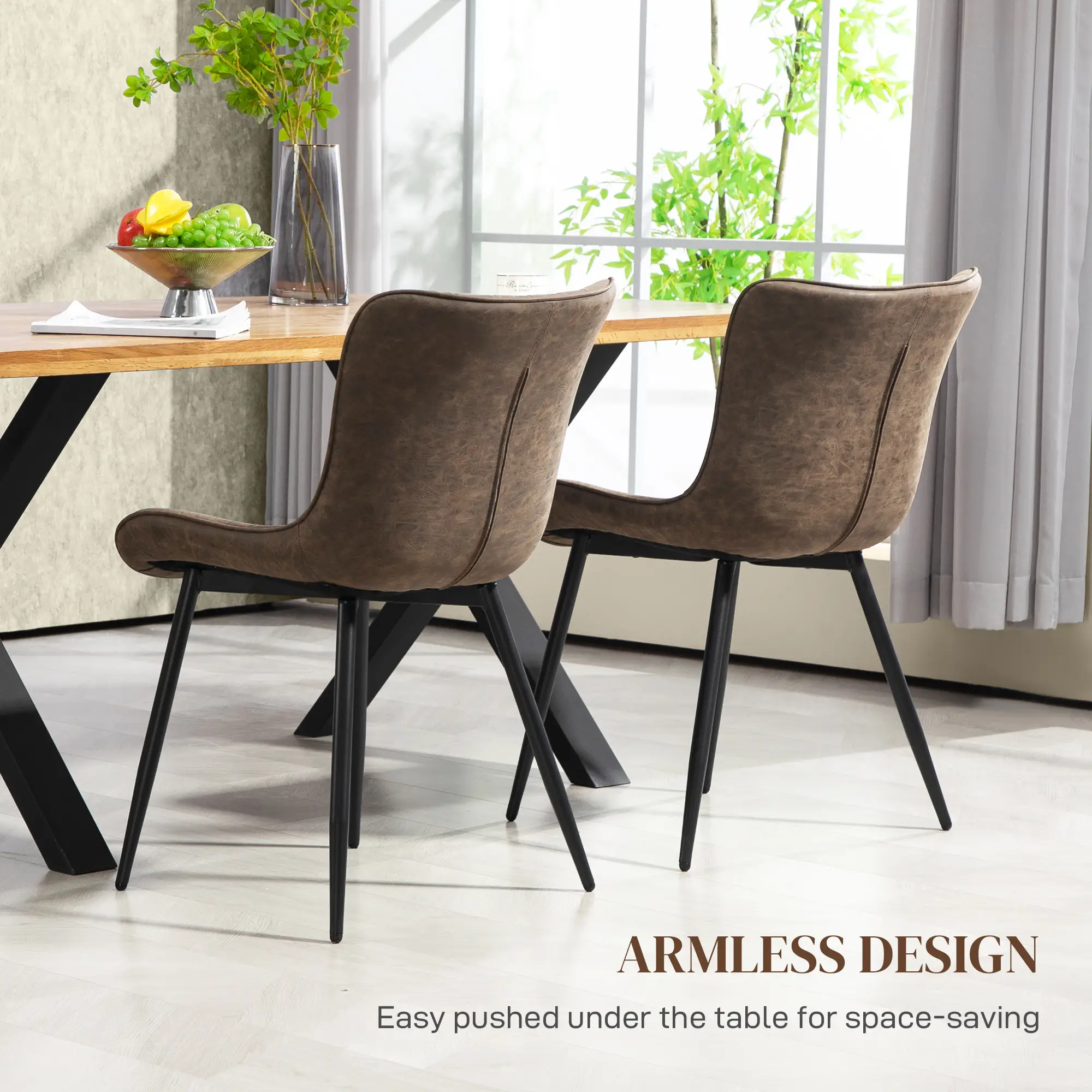 PU Leather Dining Chairs Set of 2, Steel Legs, Brown - Image 7