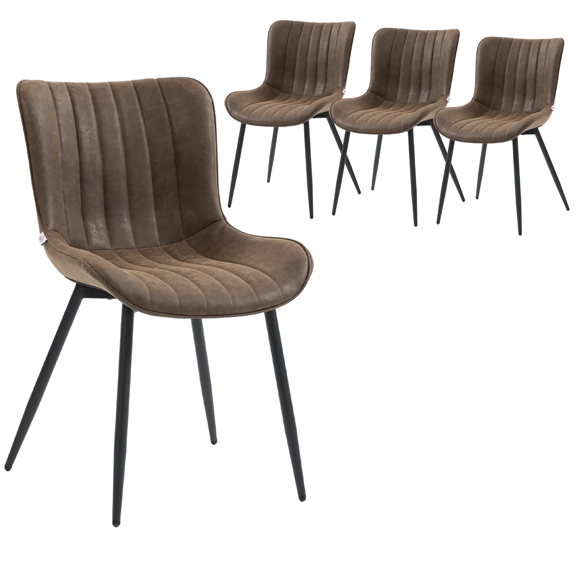 PU Leather Dining Chairs Set of 4, Steel Legs, Backrest, Brown - Image 11