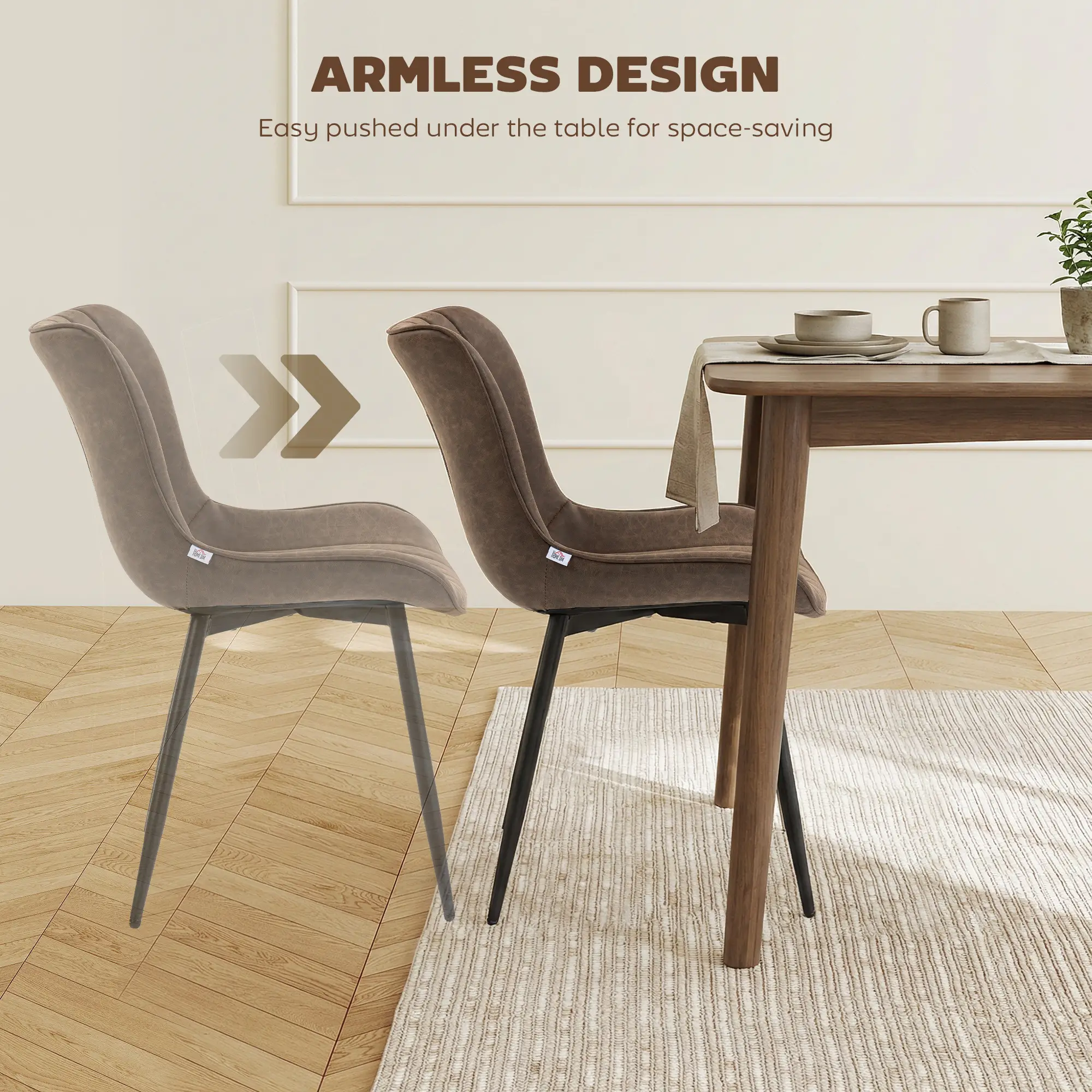 PU Leather Dining Chairs Set of 4, Steel Legs, Backrest, Brown - Image 7