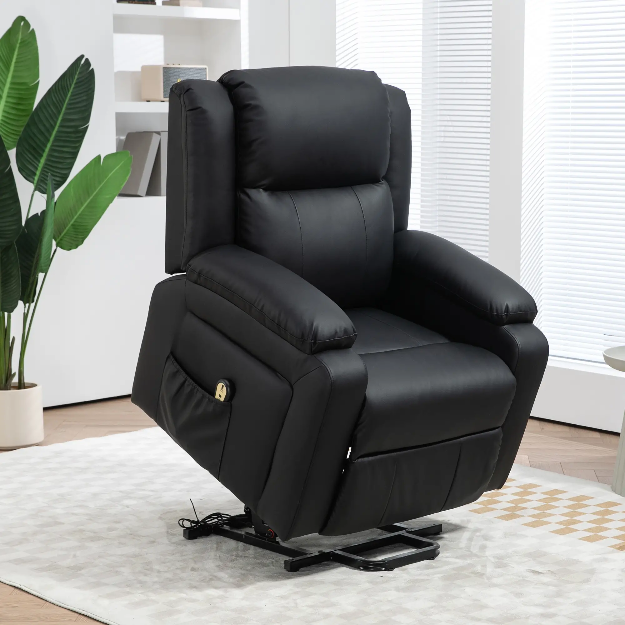 PU Leather Electric Recliner Chair, Remote, Side Pockets, Black - Image 2