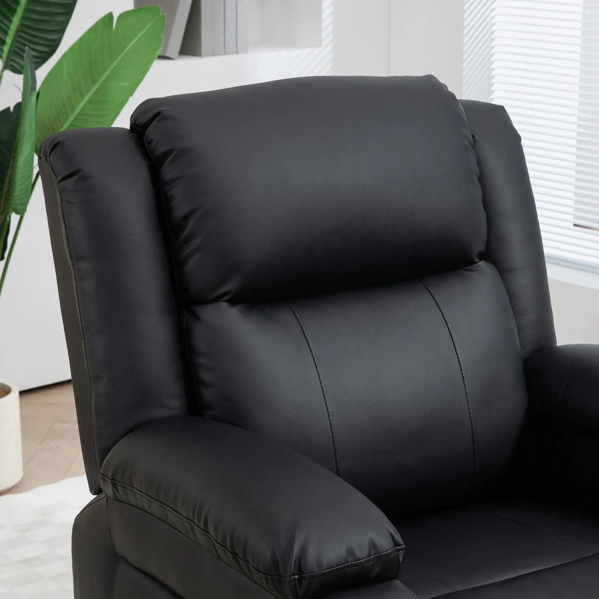 PU Leather Electric Recliner Chair, Remote, Side Pockets, Black - Image 9