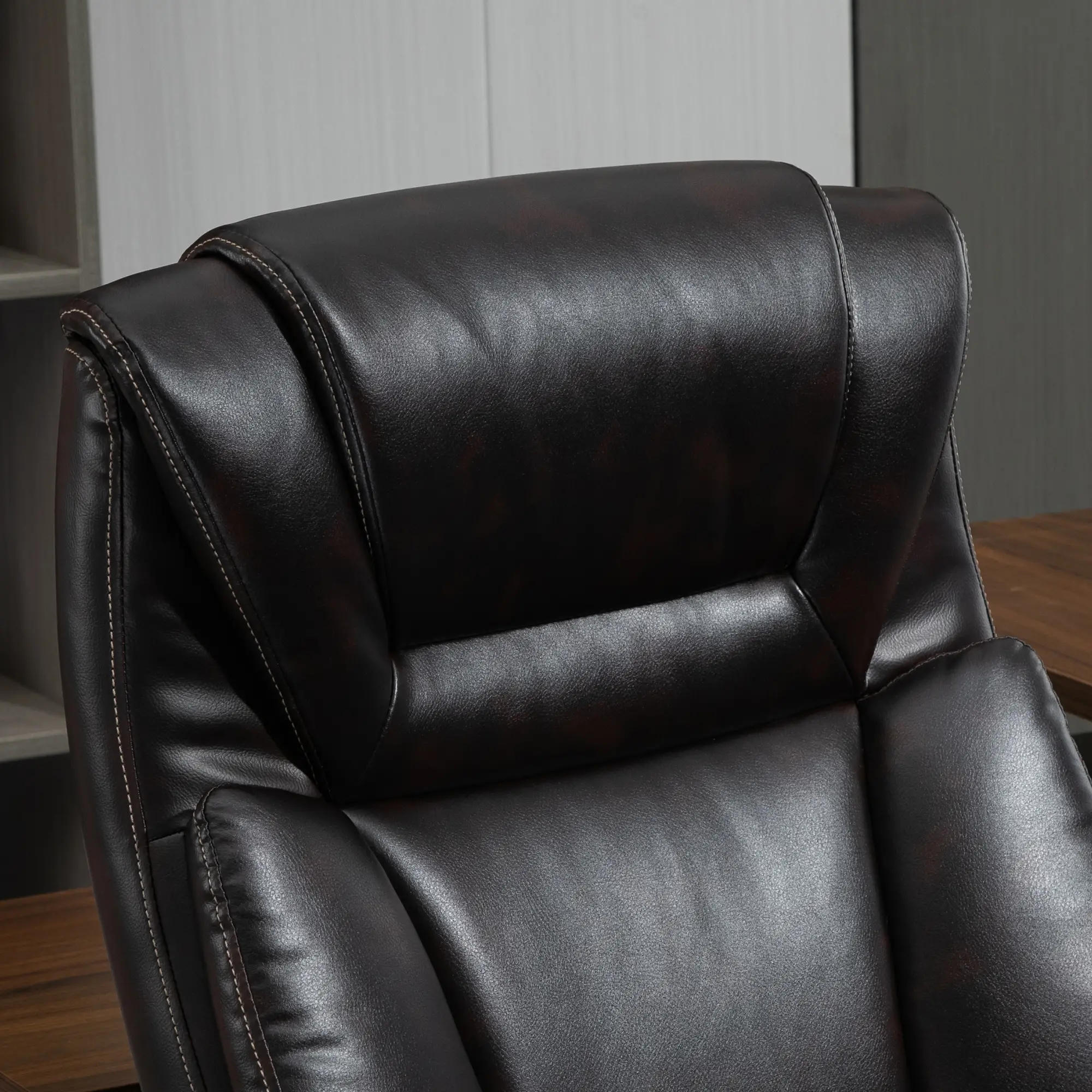 PU Leather Executive Office Chair, High Back, Adjustable Height, Swivel Wheels, 400LBS, Brown - Image 9