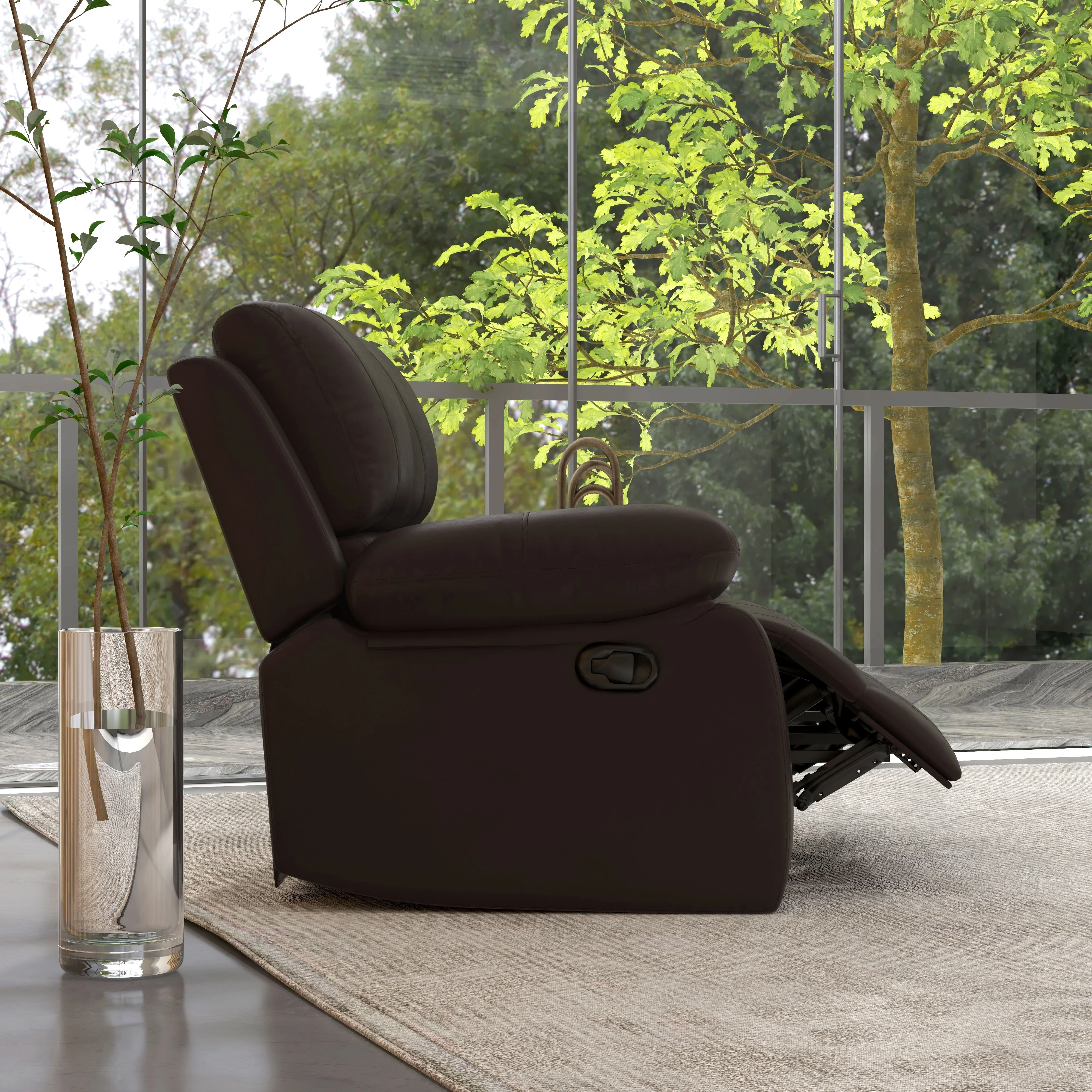 PU Leather Manual Recliner Sofa, Double Loveseat with Footrest, Brown - Image 7