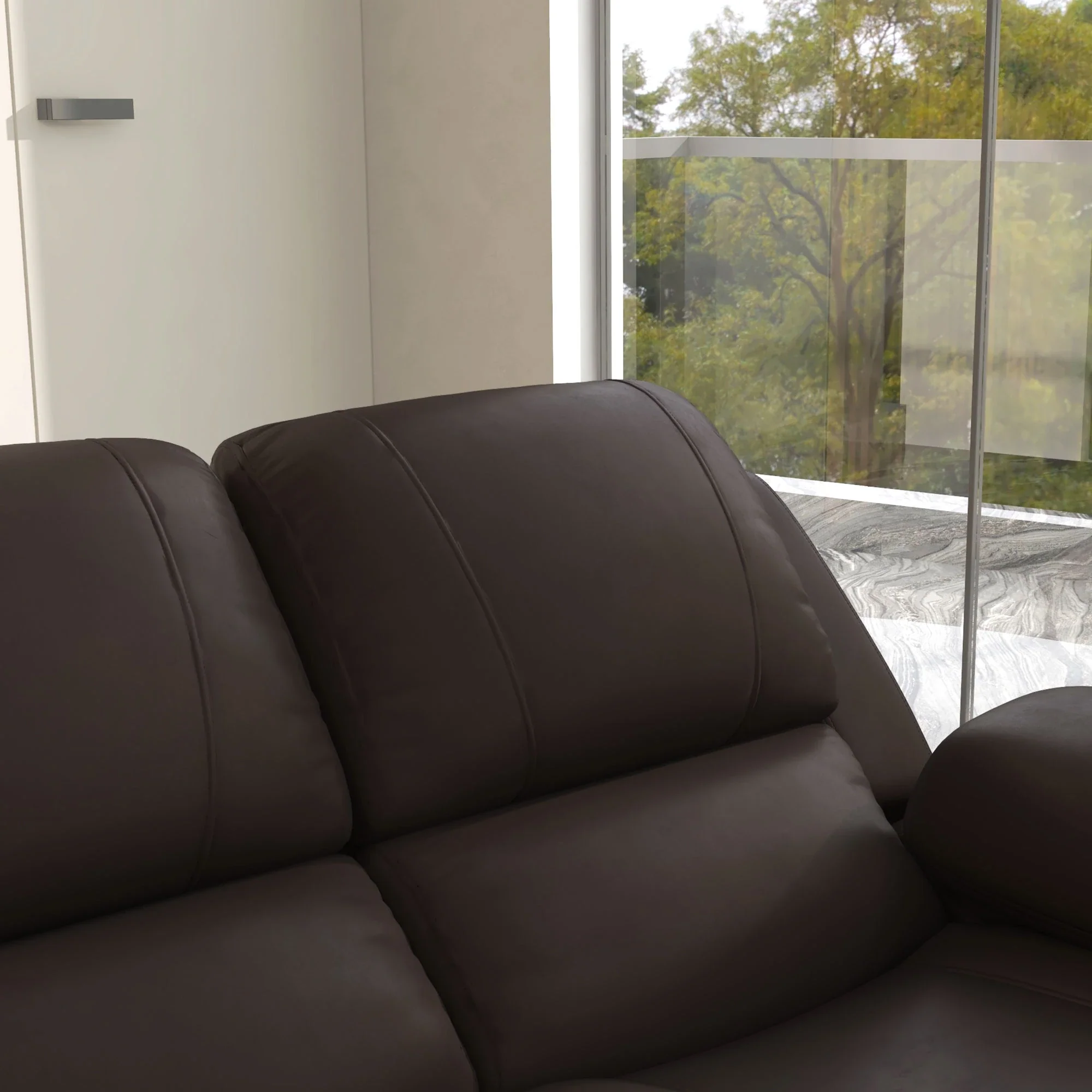 PU Leather Manual Recliner Sofa, Double Loveseat with Footrest, Brown - Image 9
