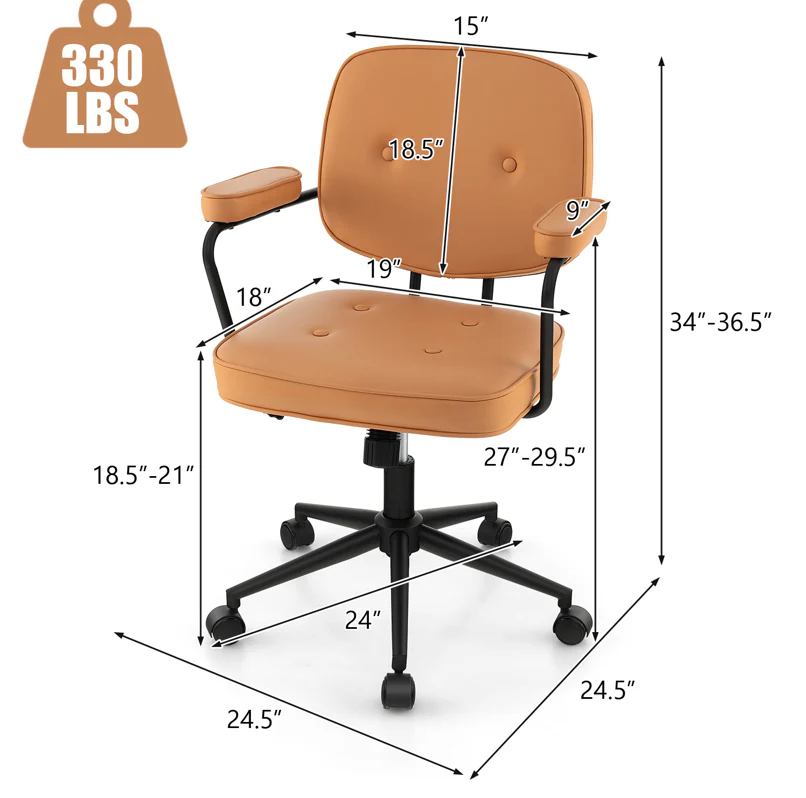 PU Leather Office Chair, Rocking Backrest, Ergonomic Armrest, Orange - Image 5
