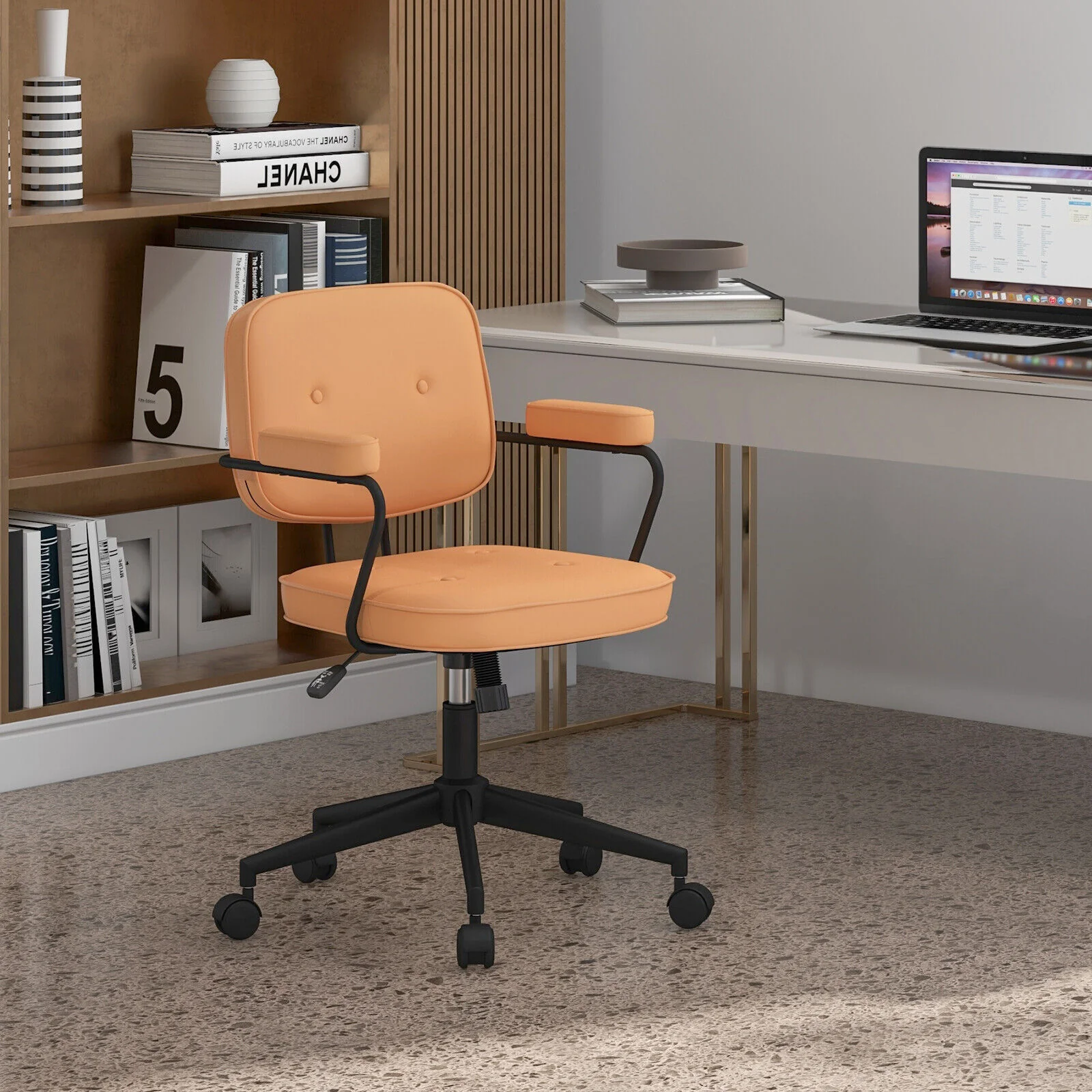 PU Leather Office Chair, Rocking Backrest, Ergonomic Armrest, Orange - Image 6
