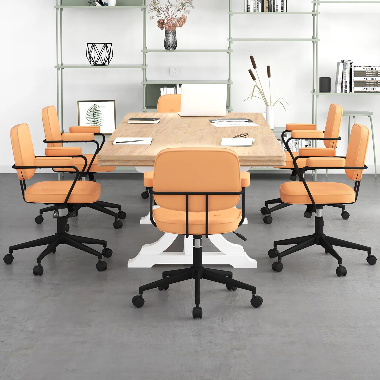 PU Leather Office Chair, Rocking Backrest, Ergonomic Armrest, Orange - Image 7