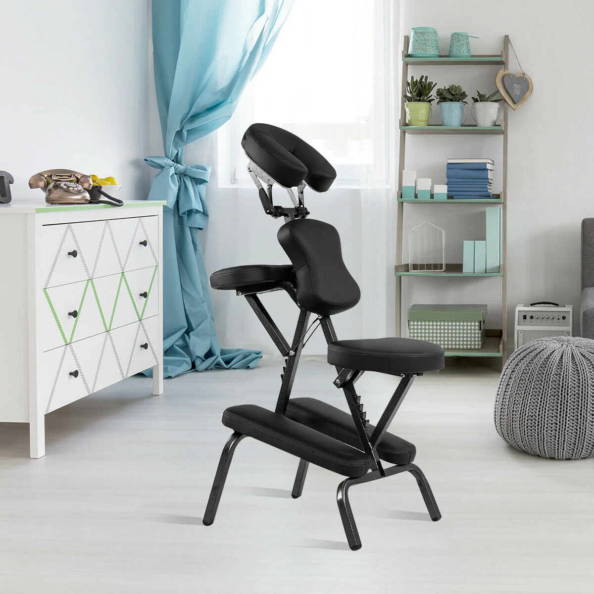 PU Leather Pad Travel Massage Chair, With Carrying Bag, Black - Image 2