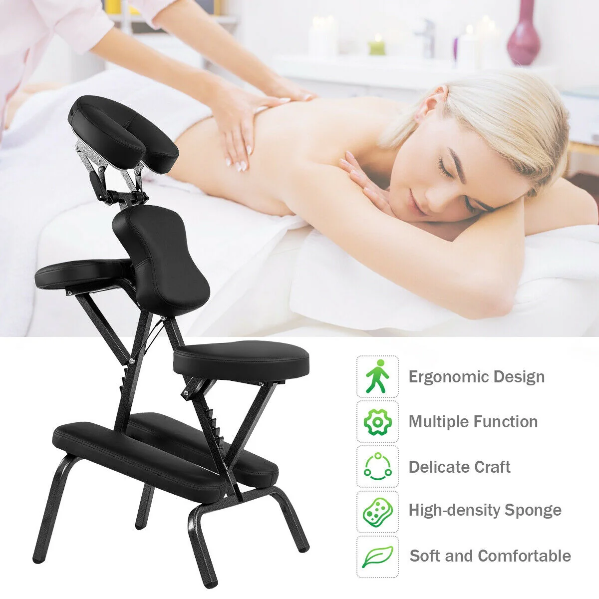 PU Leather Pad Travel Massage Chair, With Carrying Bag, Black - Image 6