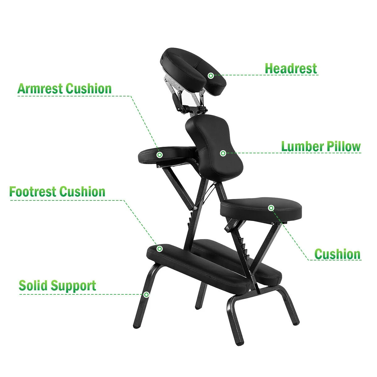 PU Leather Pad Travel Massage Chair, With Carrying Bag, Black - Image 9