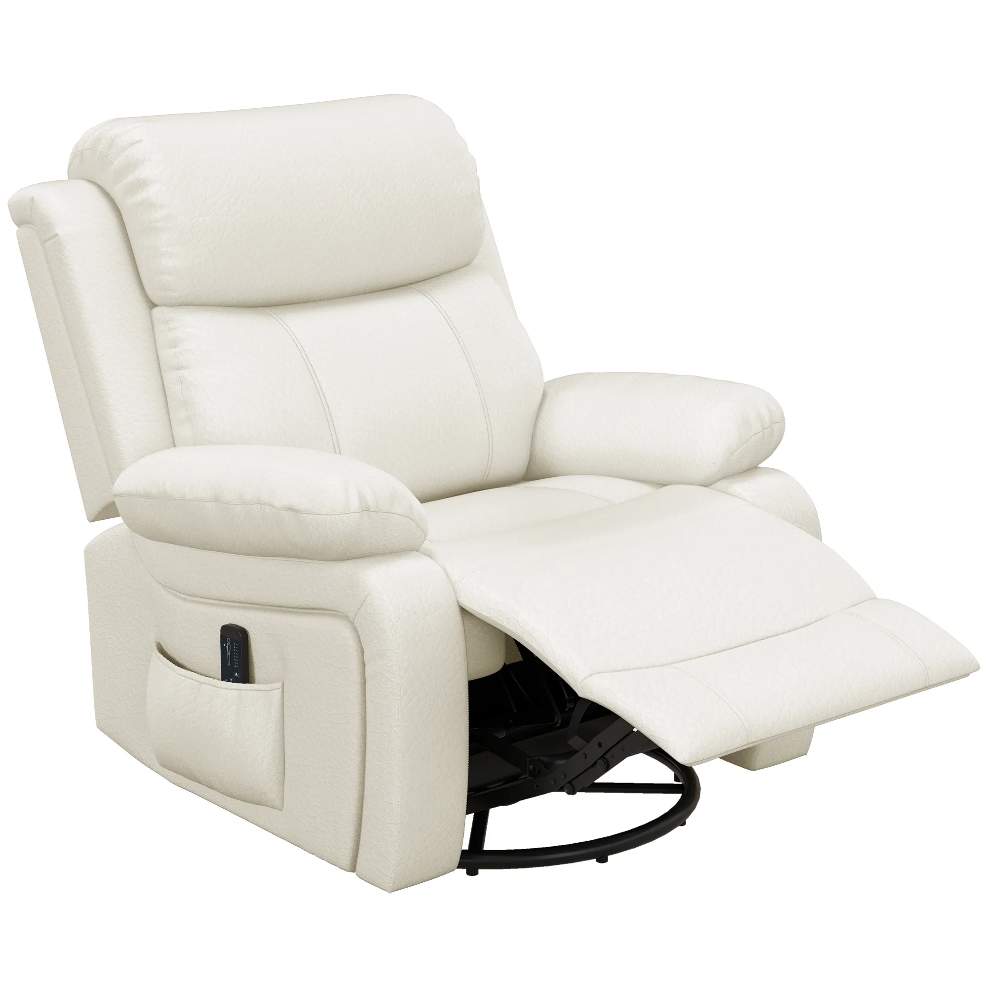 PU Leather Recliner Chair, Vibration Massage, Swivel Rocking, Remote, Cream White
