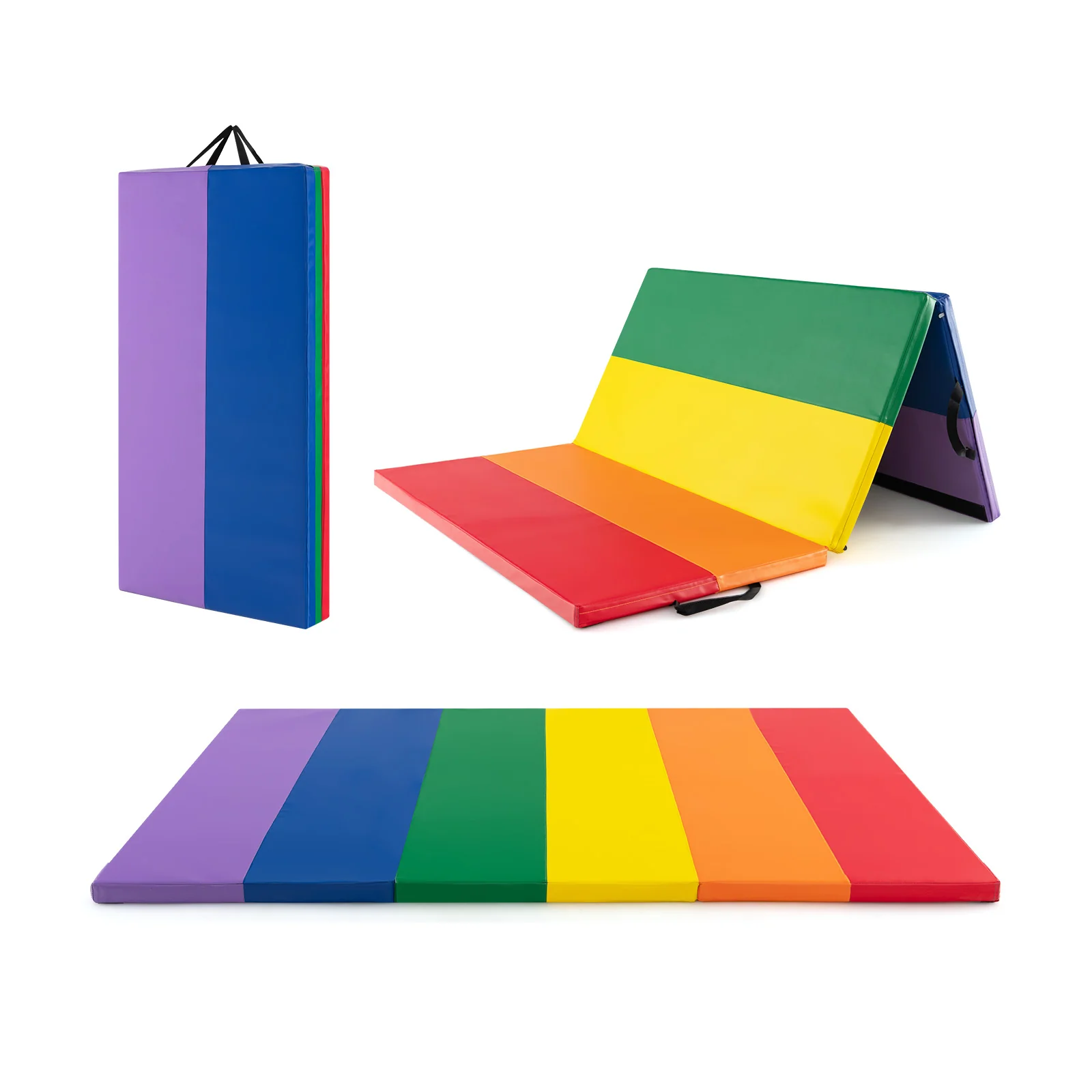 PU Leather Tri-Folding Gymnastics Mat, With Carrying Handles, Multicolor - Image 4
