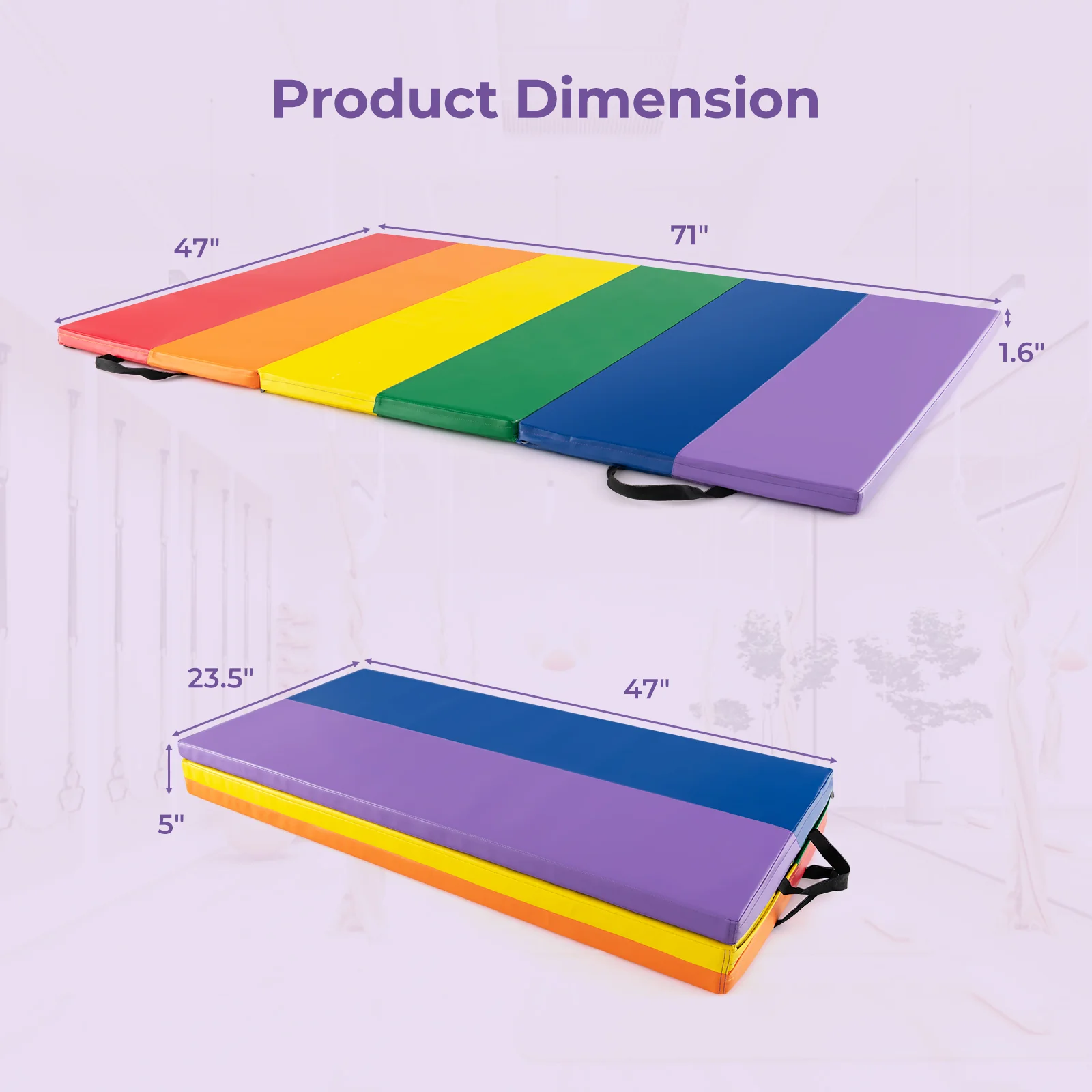 PU Leather Tri-Folding Gymnastics Mat, With Carrying Handles, Multicolor - Image 5
