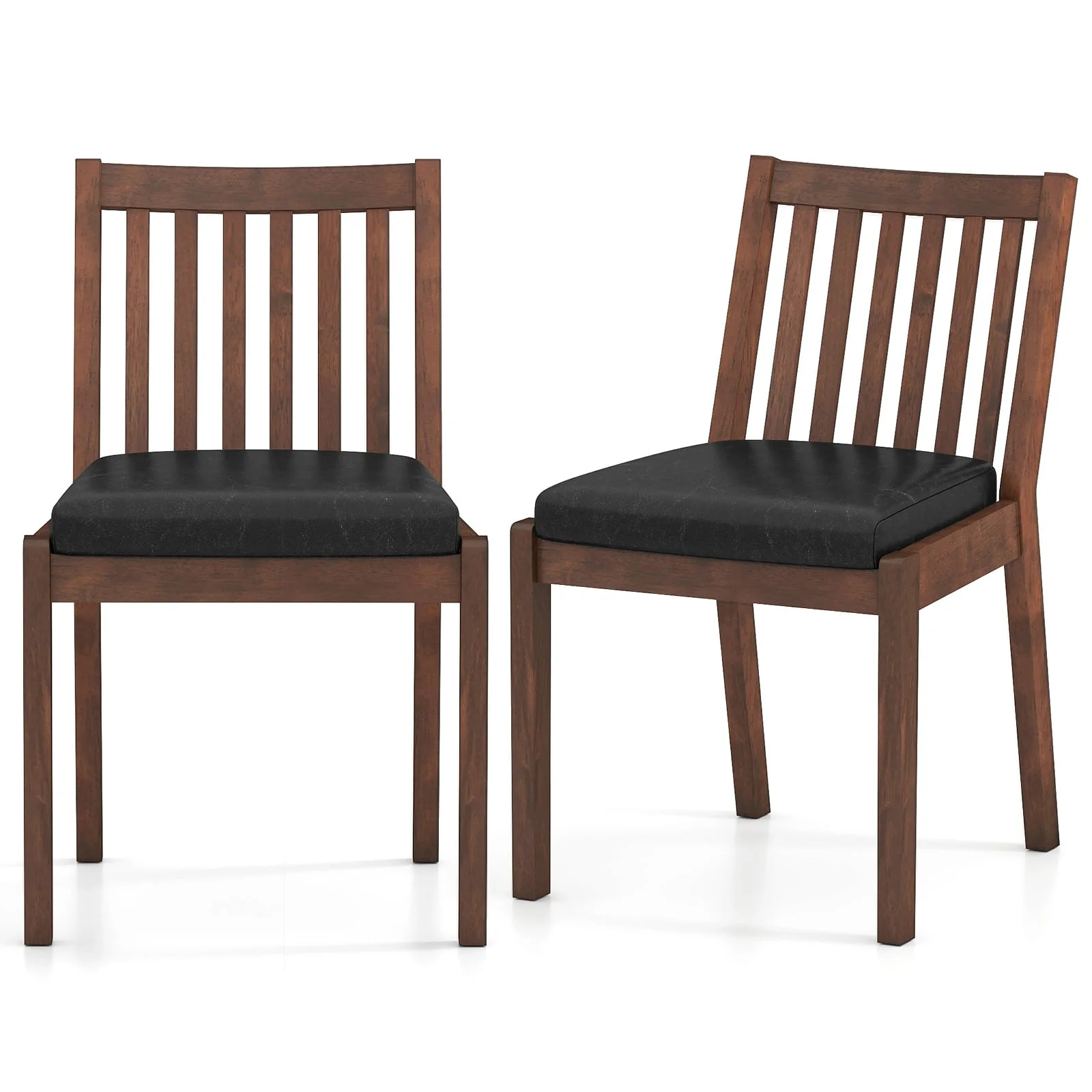 PU Leather Upholstered Dining Chair with Padded Seat Set of 2, Espresso