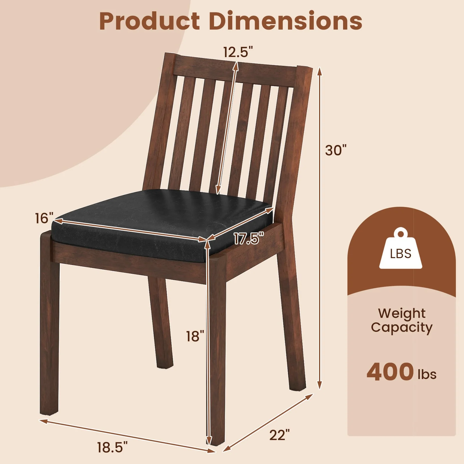 PU Leather Upholstered Dining Chair with Padded Seat Set of 2, Espresso - Image 4
