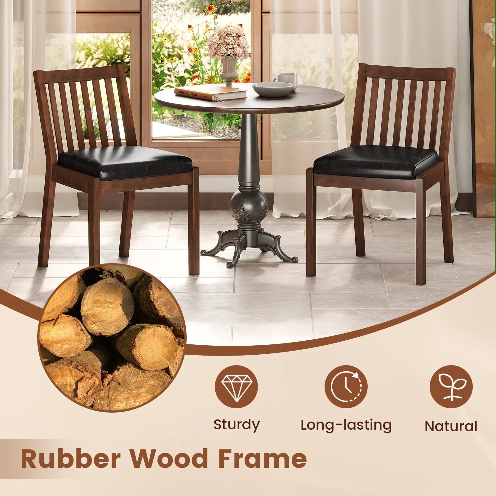 PU Leather Upholstered Dining Chair with Padded Seat Set of 2, Espresso - Image 6