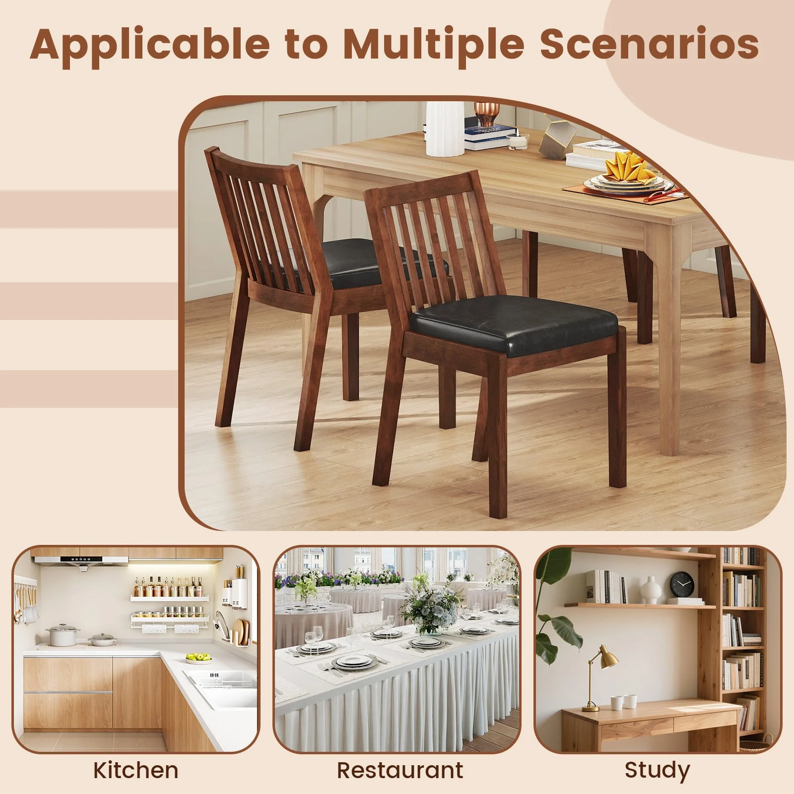 PU Leather Upholstered Dining Chair with Padded Seat Set of 2, Espresso - Image 8